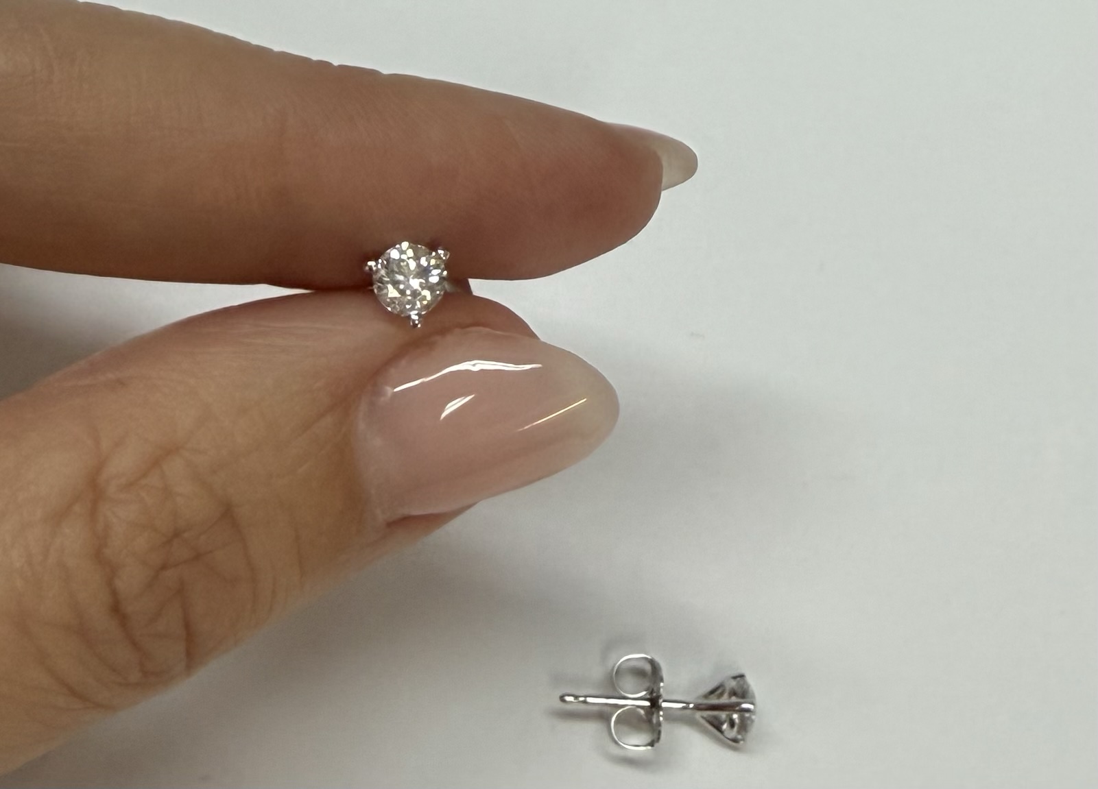 14k White Gold 3 Prong Genuine .60 Cttw Round Brilliant Cut Diamond Stud Earrings - Image 17
