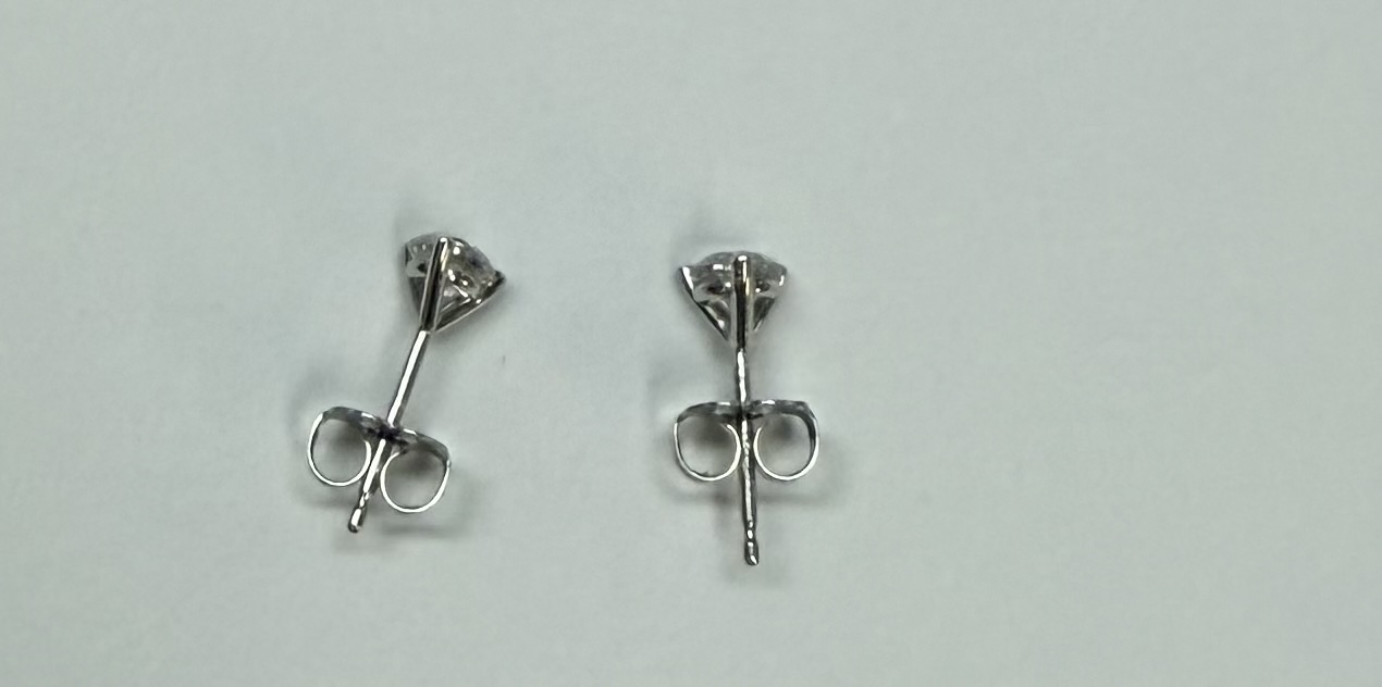 14k White Gold 3 Prong Genuine .60 Cttw Round Brilliant Cut Diamond Stud Earrings - Image 18