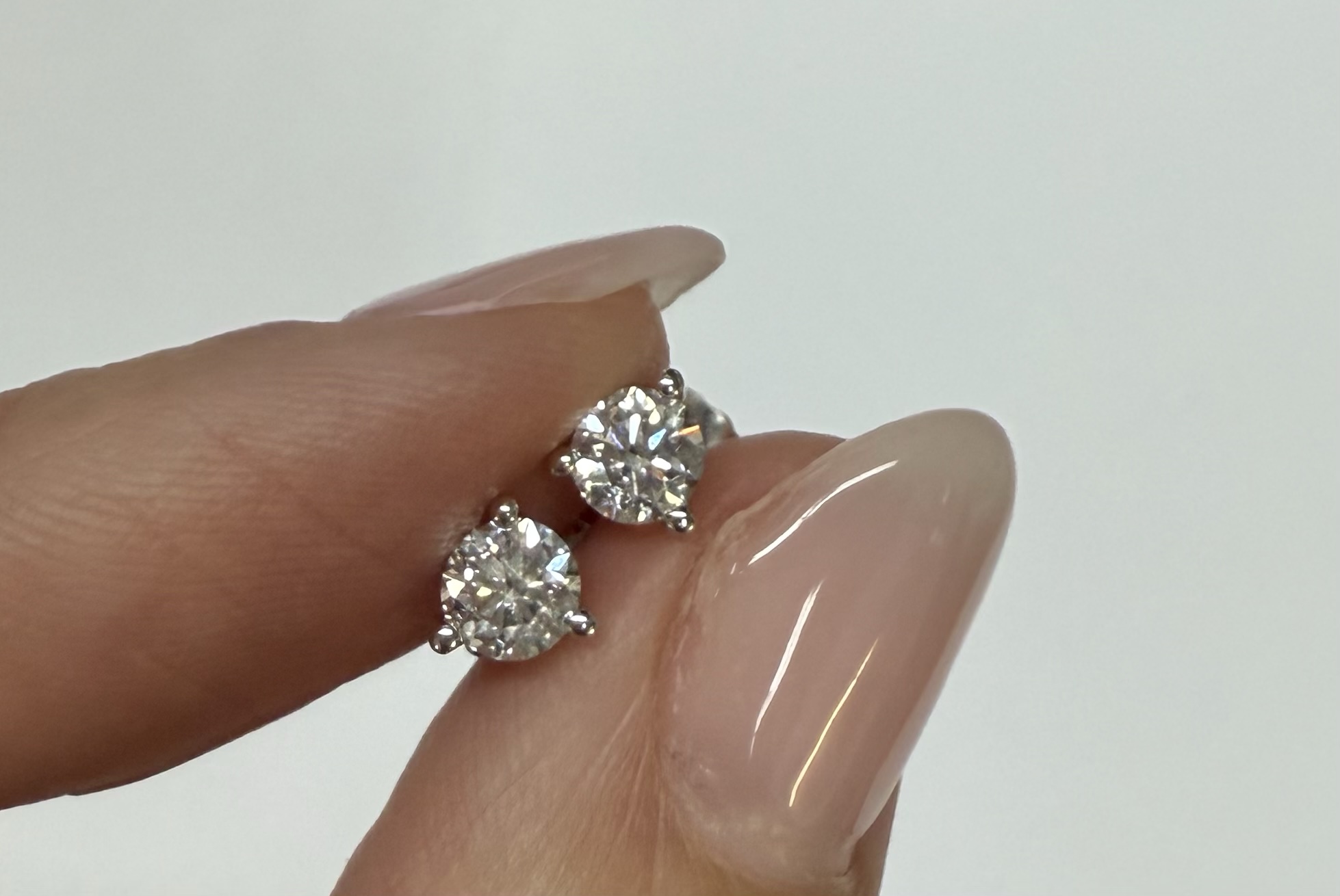 14k White Gold 3 Prong Genuine .60 Cttw Round Brilliant Cut Diamond Stud Earrings - Image 9