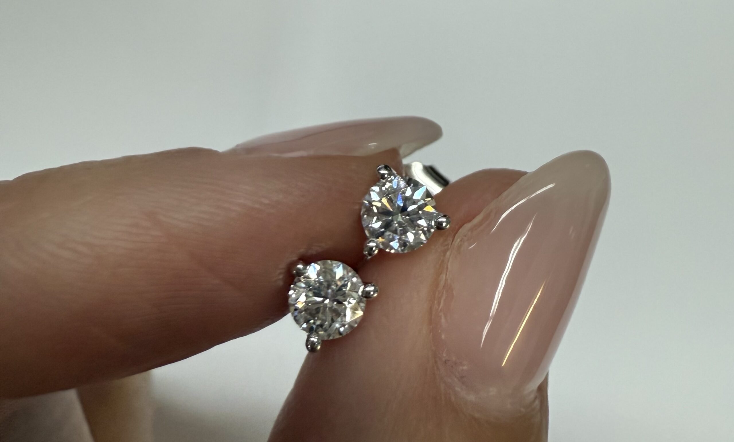 14k White Gold 3 Prong Genuine .60 Cttw Round Brilliant Cut Diamond Stud Earrings - Image 14