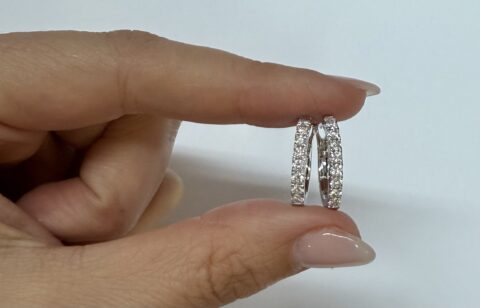 14k White Gold Genuine .70 Cttw Round Brilliant Cut Diamond Hoop Earrings