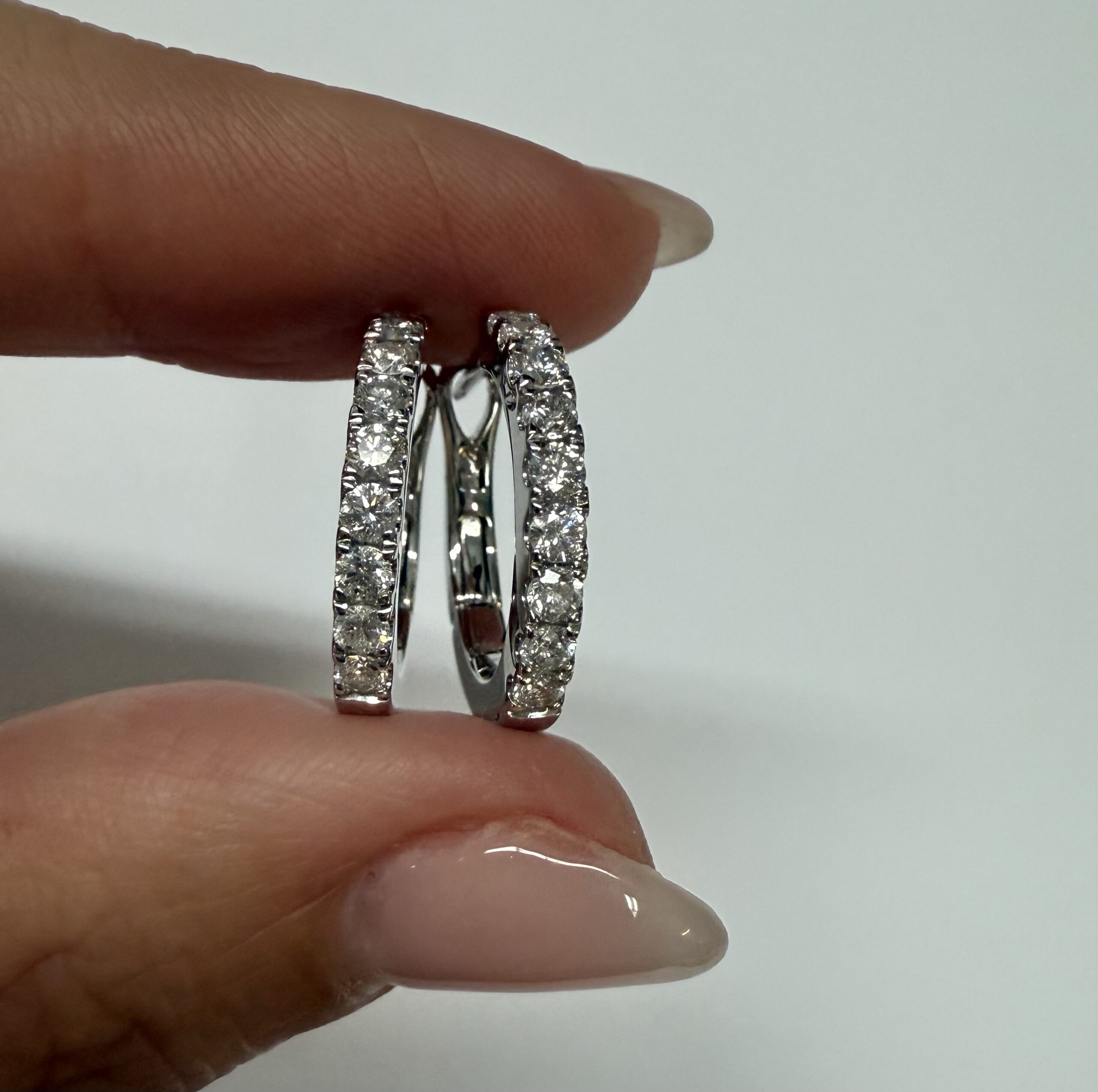 14k White Gold Genuine .70 Cttw Round Brilliant Cut Diamond Hoop Earrings - Image 3