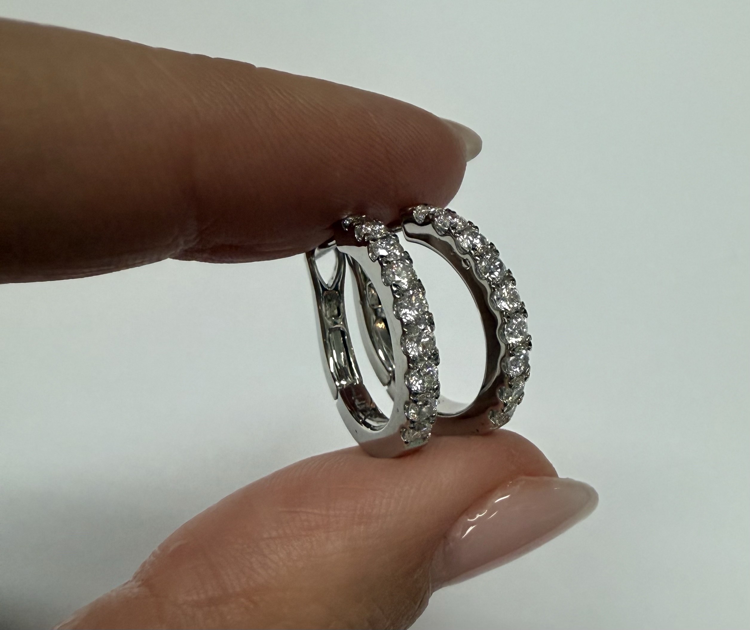 14k White Gold Genuine .70 Cttw Round Brilliant Cut Diamond Hoop Earrings - Image 4