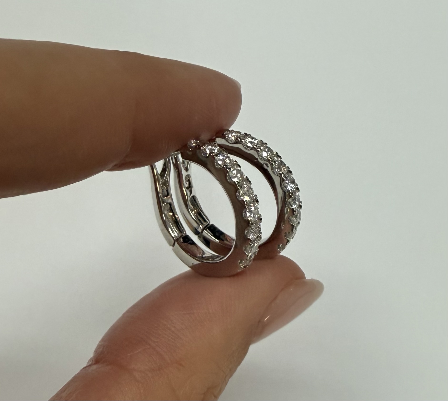14k White Gold Genuine .70 Cttw Round Brilliant Cut Diamond Hoop Earrings - Image 5