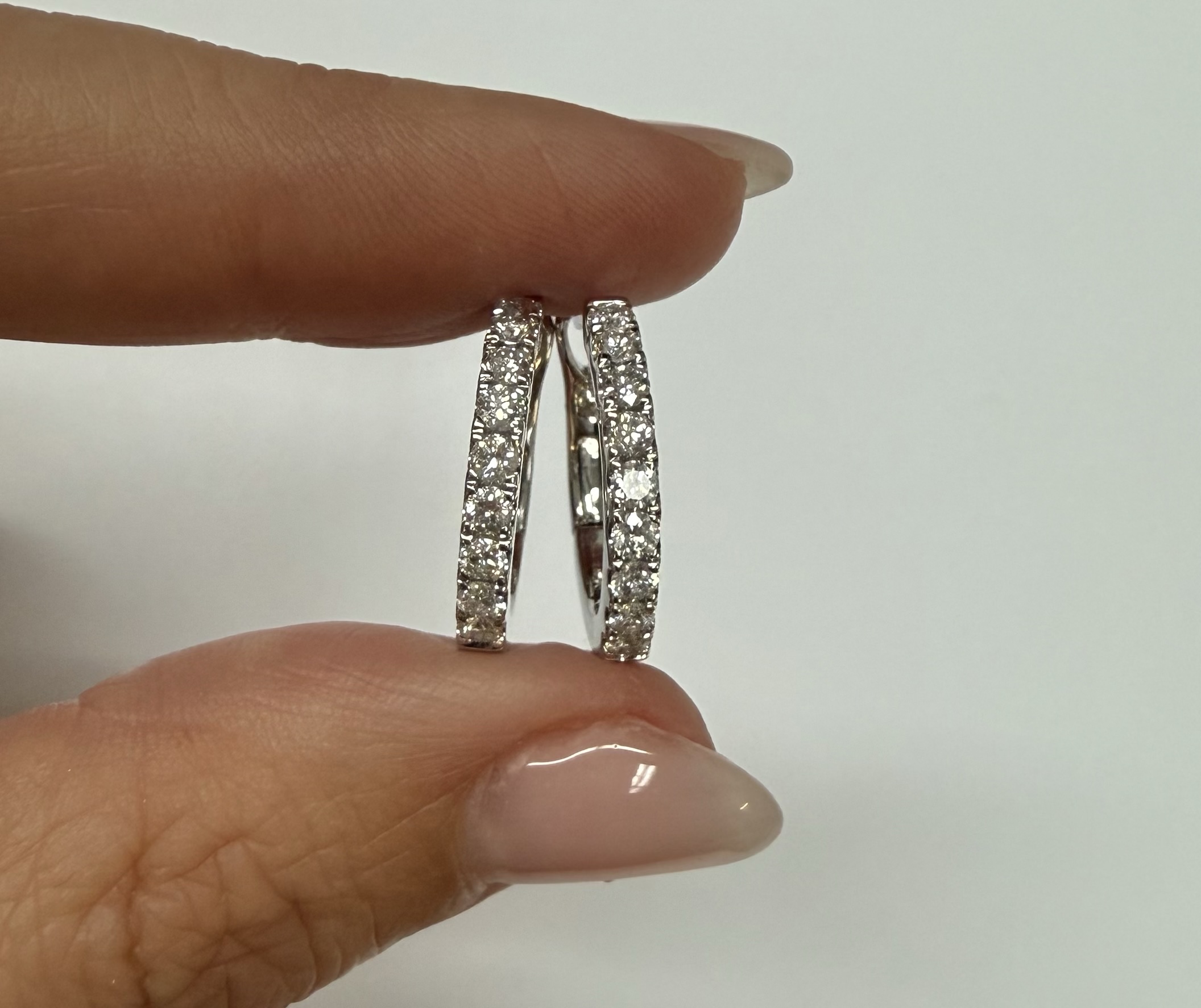 14k White Gold Genuine .70 Cttw Round Brilliant Cut Diamond Hoop Earrings - Image 6