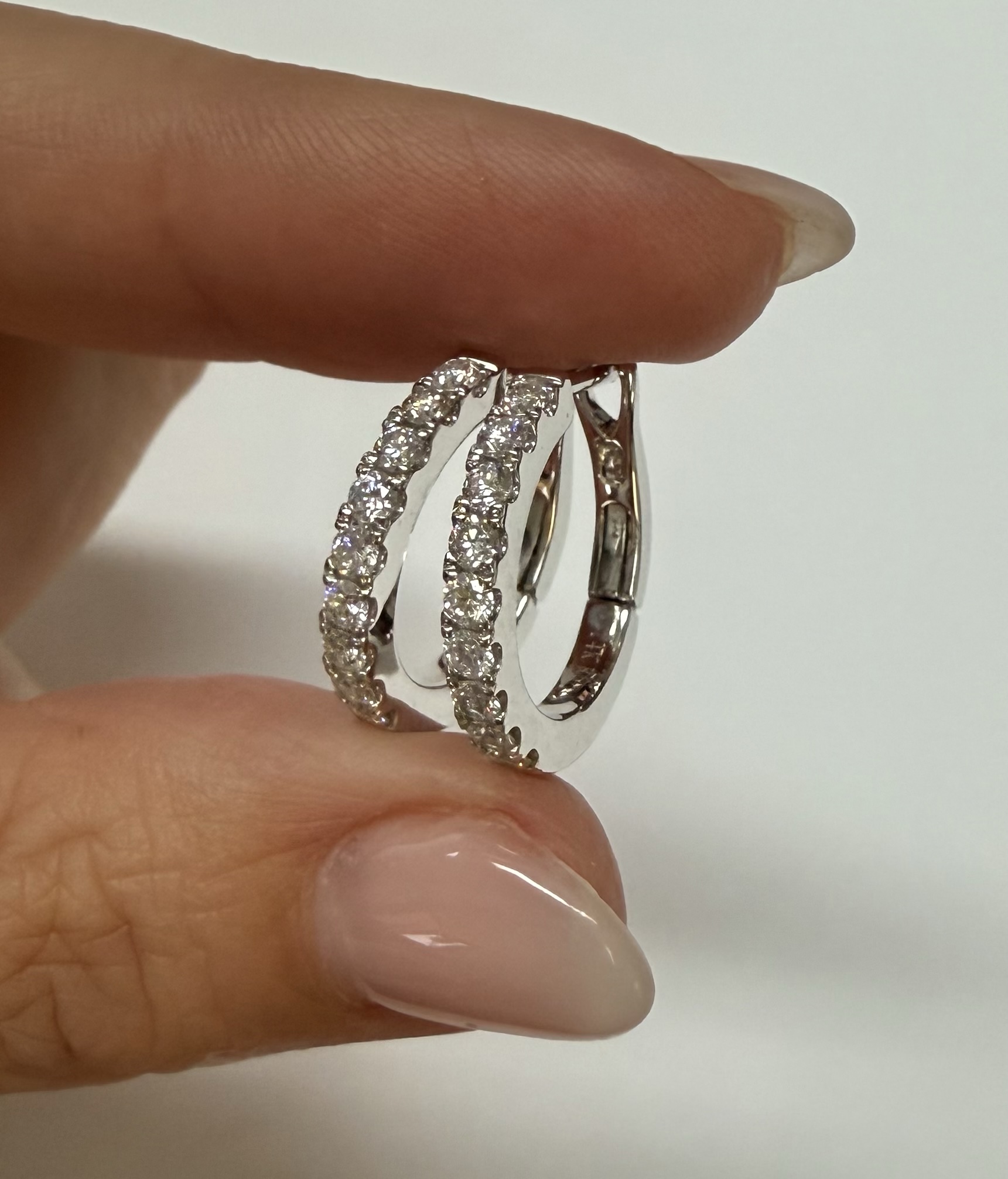 14k White Gold Genuine .70 Cttw Round Brilliant Cut Diamond Hoop Earrings - Image 7