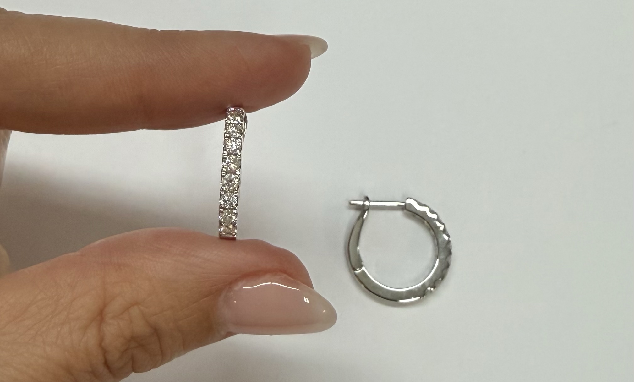 14k White Gold Genuine .70 Cttw Round Brilliant Cut Diamond Hoop Earrings - Image 12