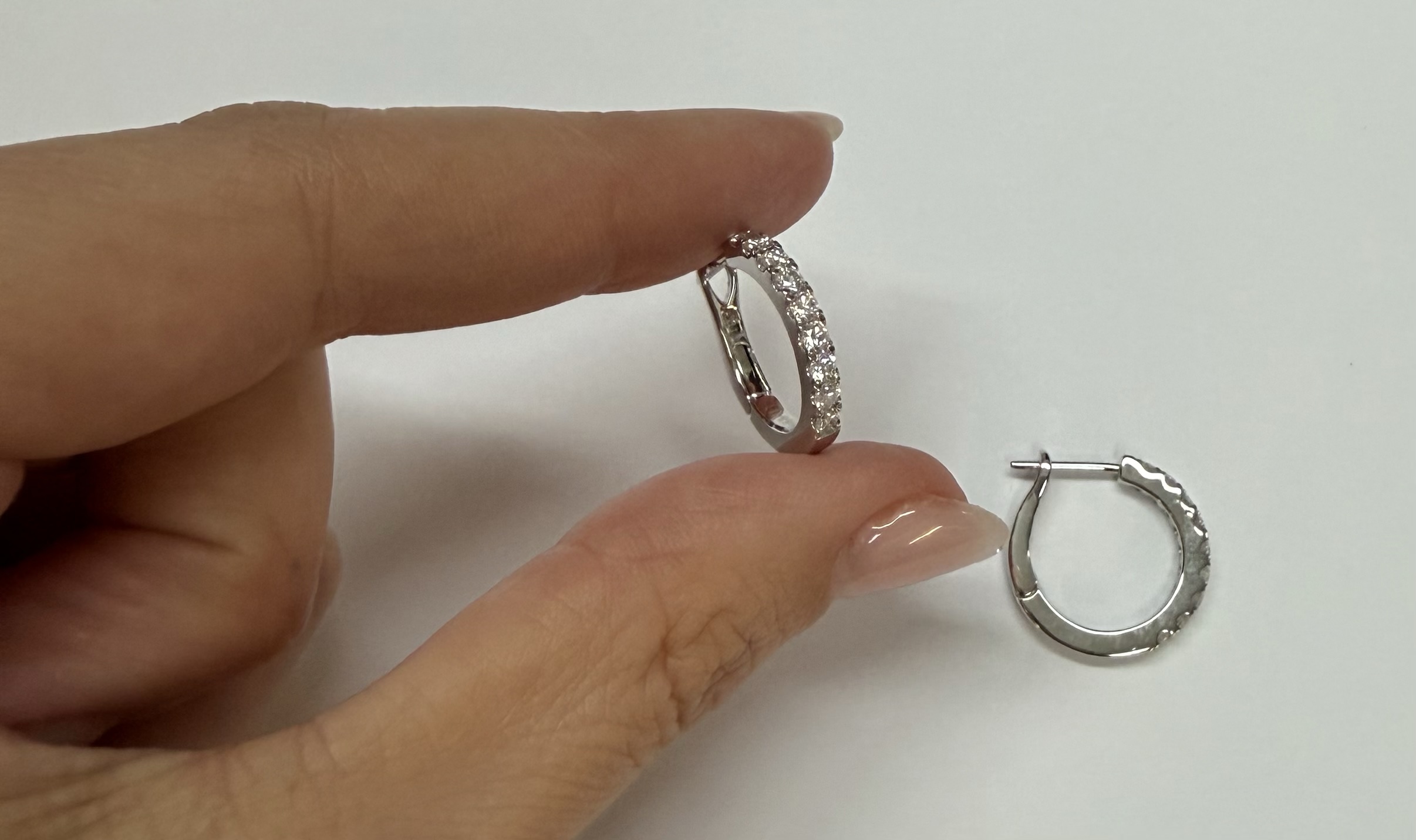 14k White Gold Genuine .70 Cttw Round Brilliant Cut Diamond Hoop Earrings - Image 14