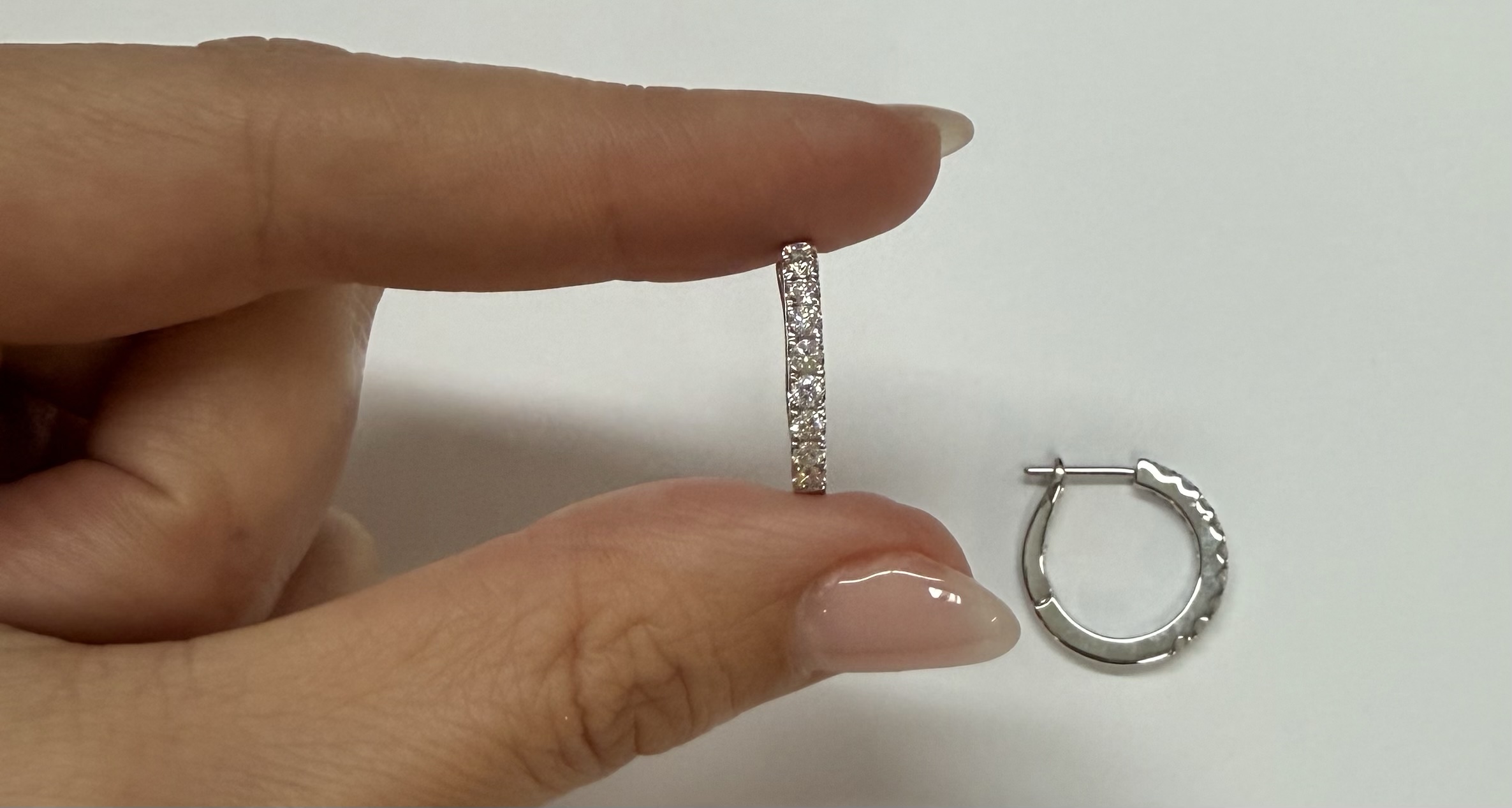 14k White Gold Genuine .70 Cttw Round Brilliant Cut Diamond Hoop Earrings - Image 13