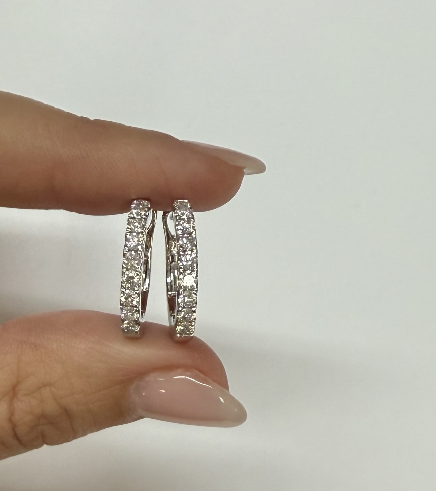 14k White Gold Genuine .70 Cttw Round Brilliant Cut Diamond Hoop Earrings - Image 10