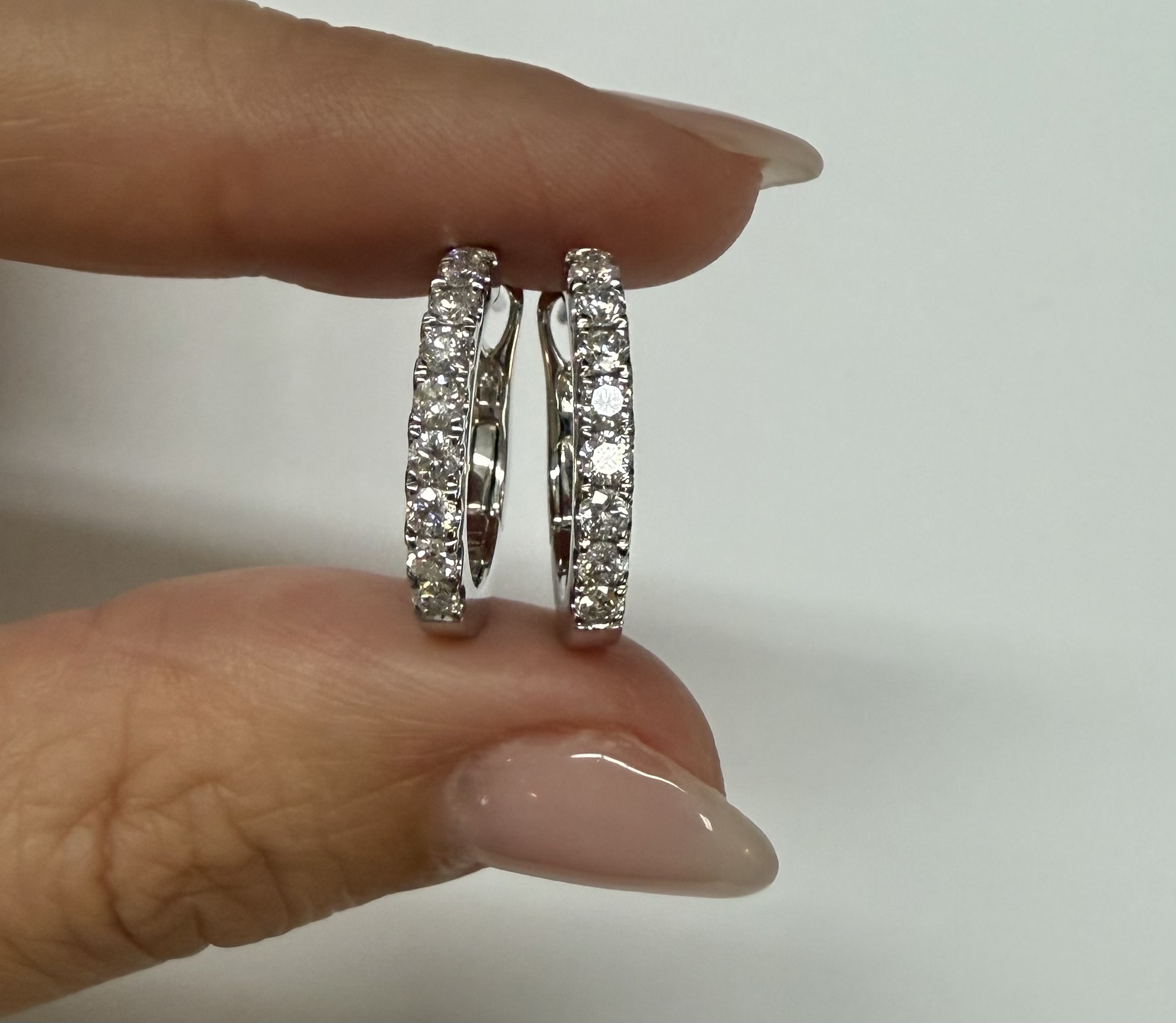 14k White Gold Genuine .70 Cttw Round Brilliant Cut Diamond Hoop Earrings - Image 9