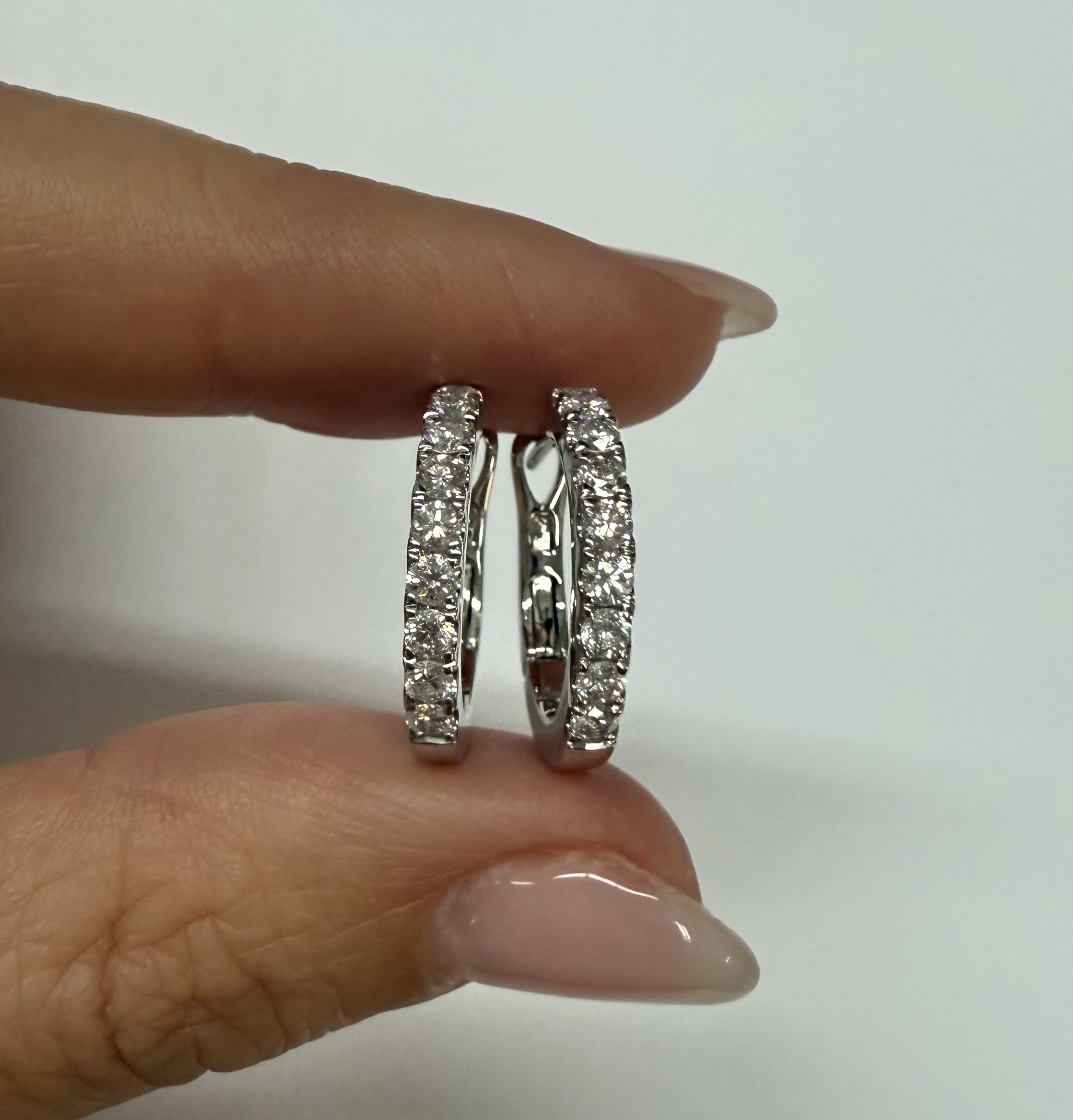 14k White Gold Genuine .70 Cttw Round Brilliant Cut Diamond Hoop Earrings - Image 11