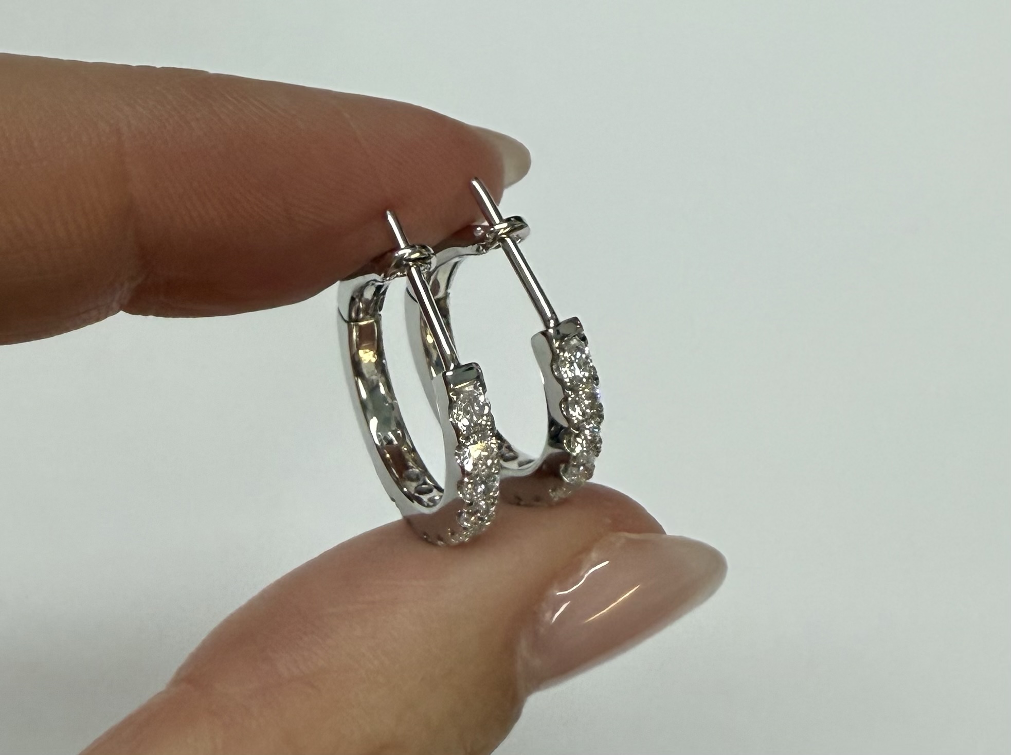14k White Gold Genuine .70 Cttw Round Brilliant Cut Diamond Hoop Earrings - Image 16