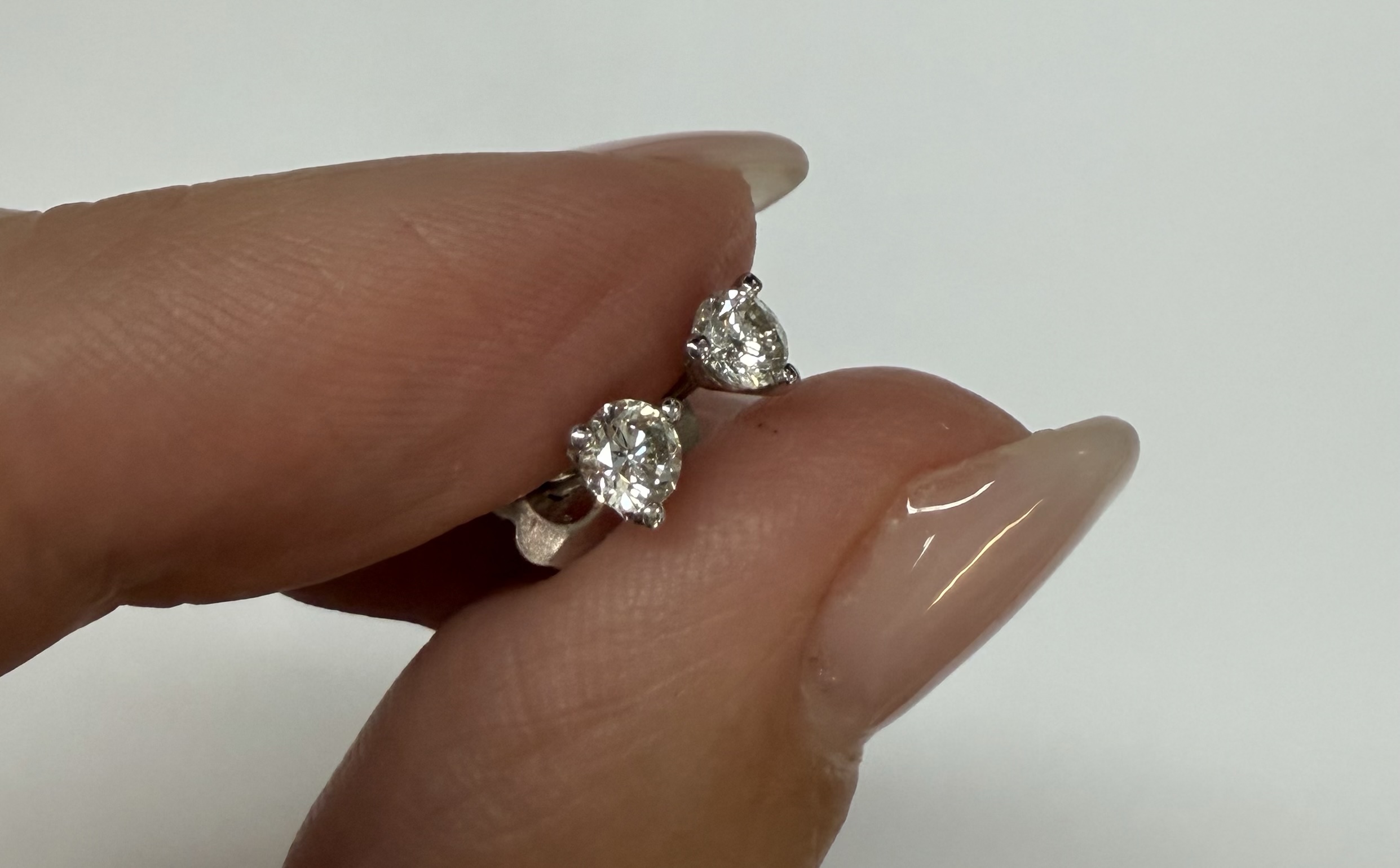 14k White Gold 3 Prong Genuine .36 Cttw Round Brilliant Cut Diamond Stud Earrings - Image 8