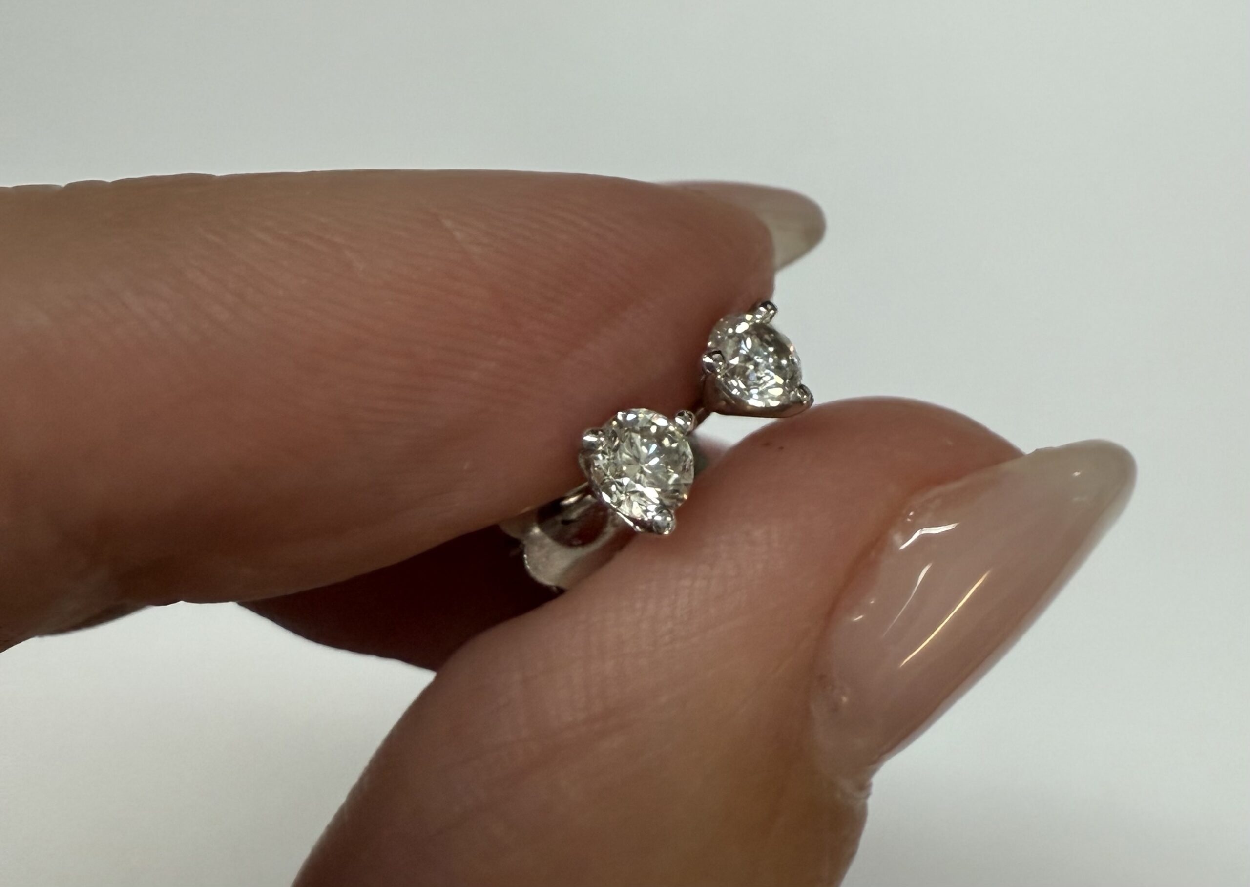 14k White Gold 3 Prong Genuine .36 Cttw Round Brilliant Cut Diamond Stud Earrings - Image 9