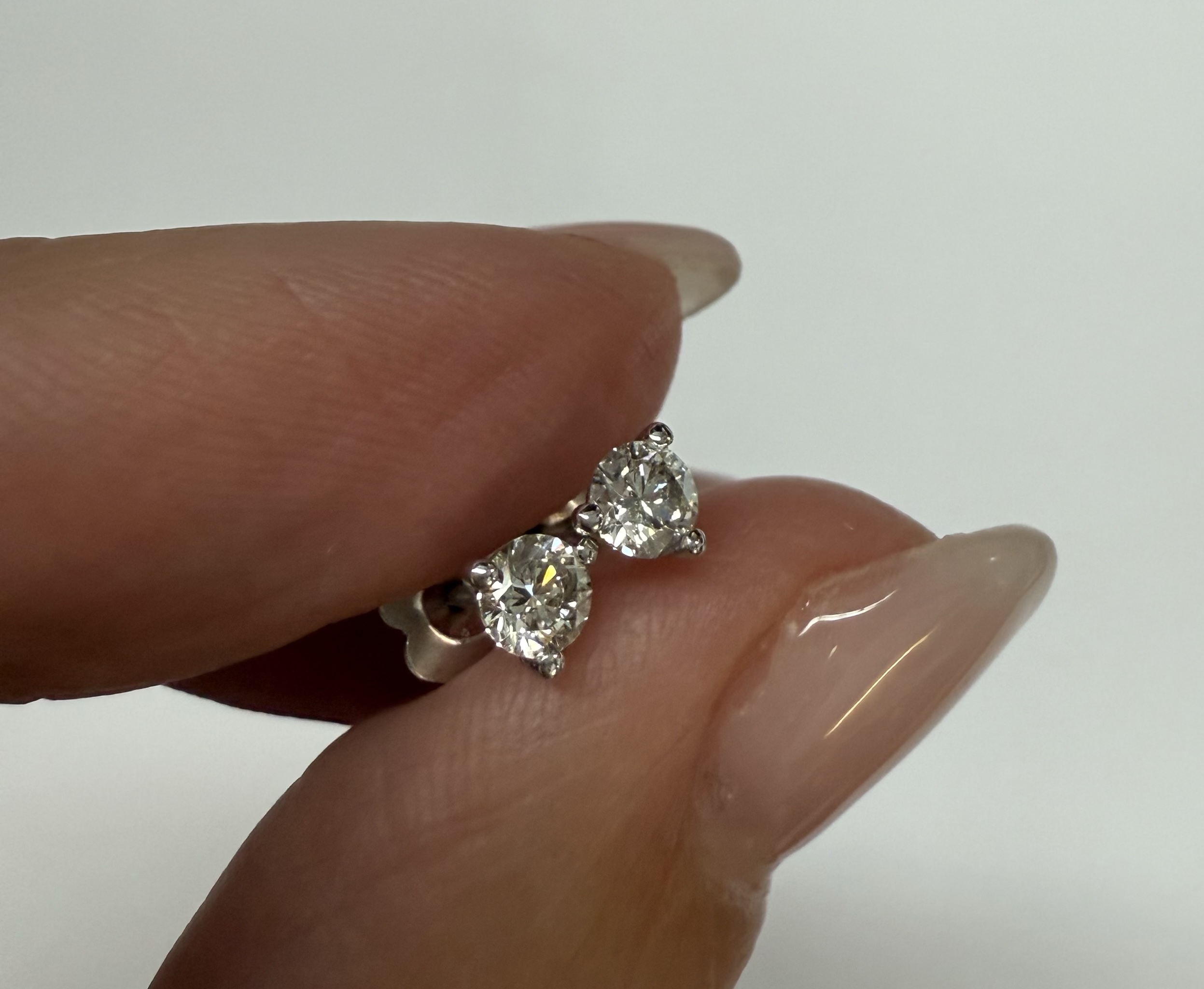 14k White Gold 3 Prong Genuine .36 Cttw Round Brilliant Cut Diamond Stud Earrings - Image 10