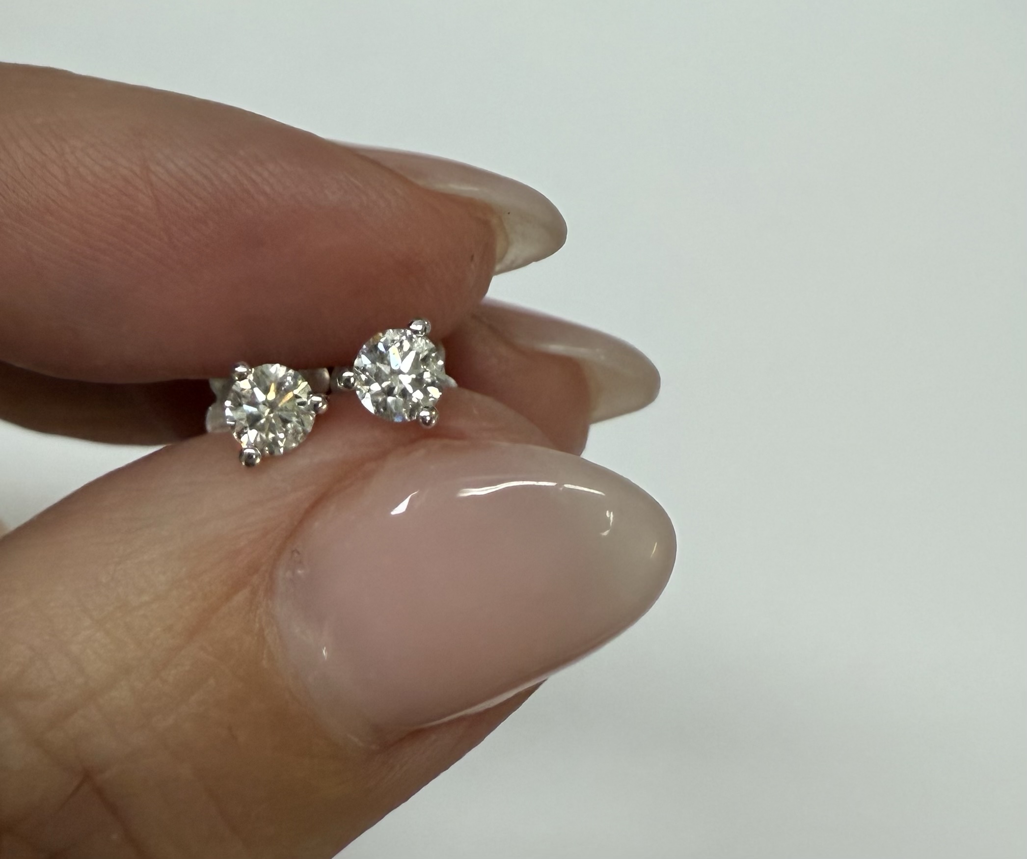 14k White Gold 3 Prong Genuine .36 Cttw Round Brilliant Cut Diamond Stud Earrings - Image 14