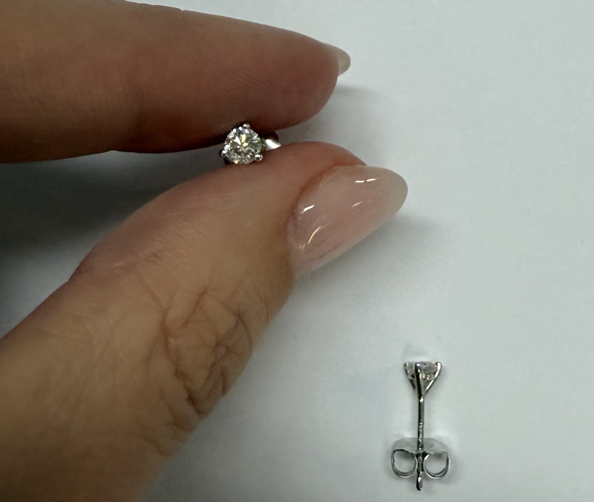 14k White Gold 3 Prong Genuine .36 Cttw Round Brilliant Cut Diamond Stud Earrings - Image 19