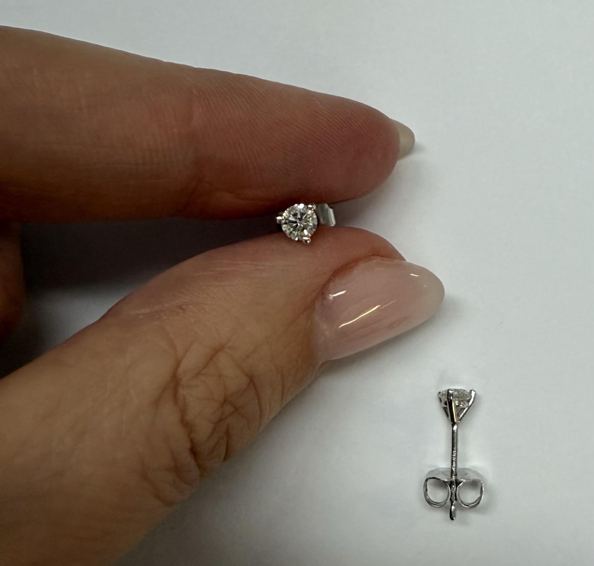 14k White Gold 3 Prong Genuine .36 Cttw Round Brilliant Cut Diamond Stud Earrings - Image 20