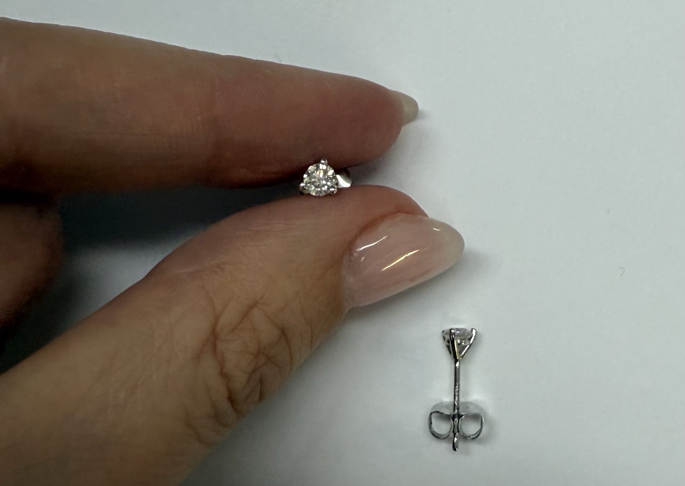 14k White Gold 3 Prong Genuine .36 Cttw Round Brilliant Cut Diamond Stud Earrings - Image 21