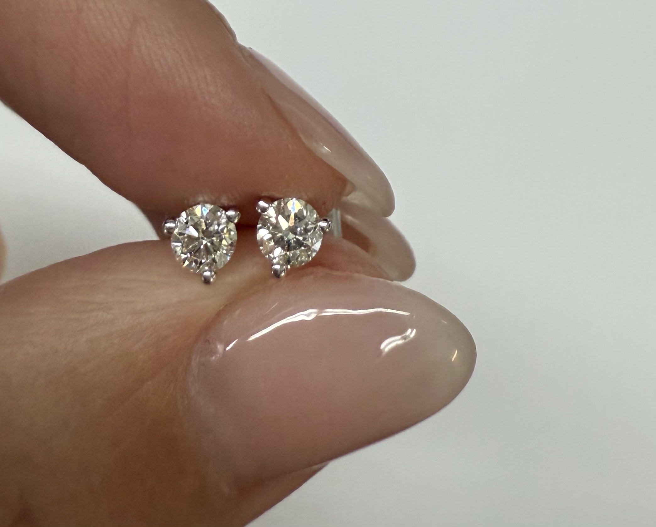 14k White Gold 3 Prong Genuine .36 Cttw Round Brilliant Cut Diamond Stud Earrings - Image 4