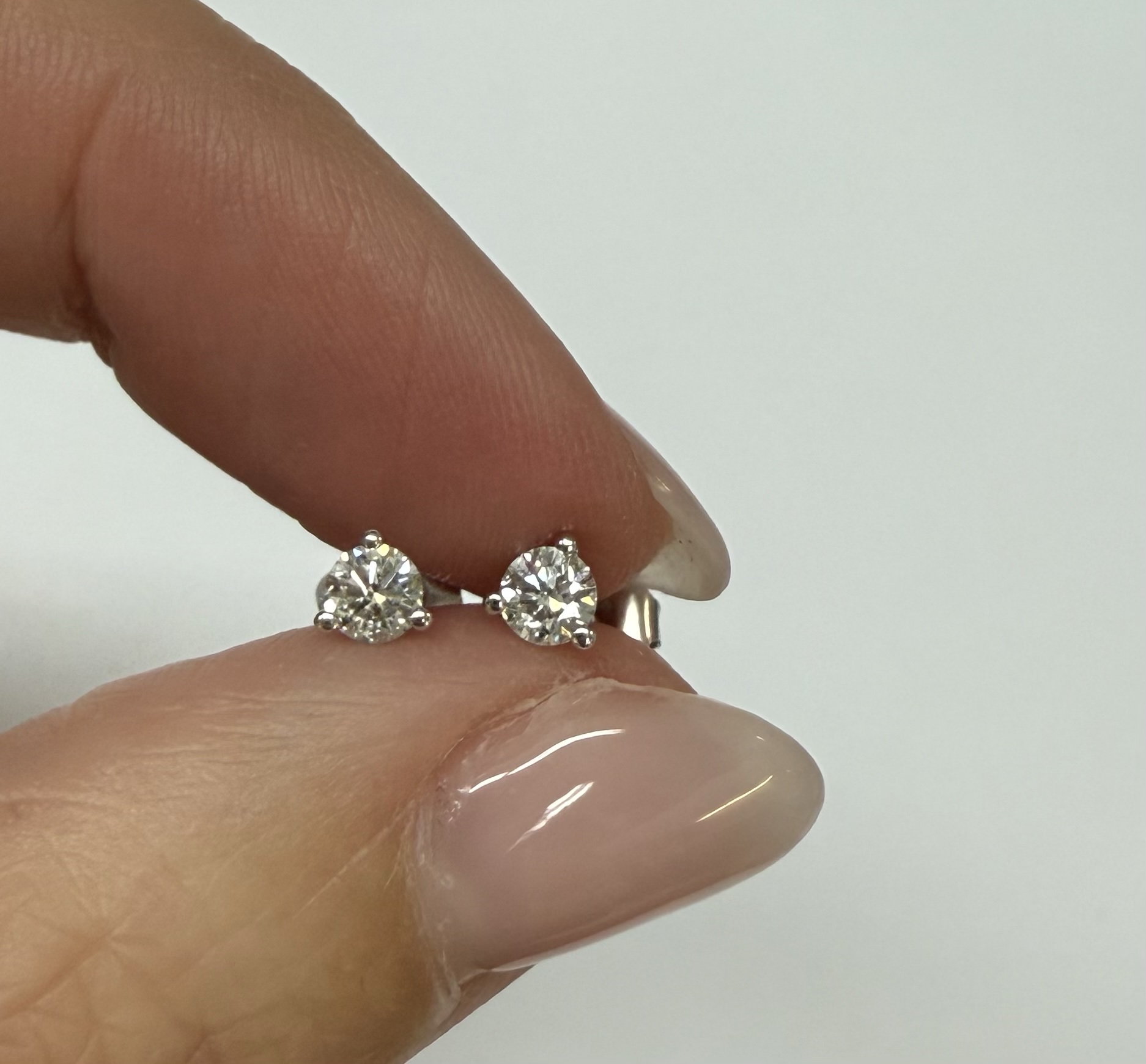 14k White Gold 3 Prong Genuine .36 Cttw Round Brilliant Cut Diamond Stud Earrings - Image 3