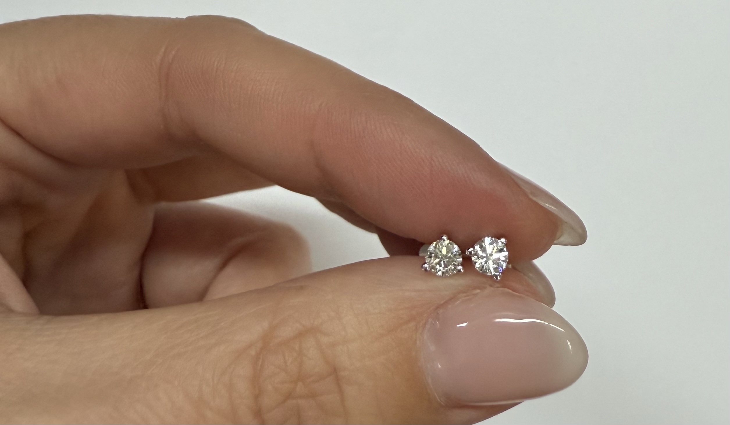 14k White Gold 3 Prong Genuine .36 Cttw Round Brilliant Cut Diamond Stud Earrings - Image 2