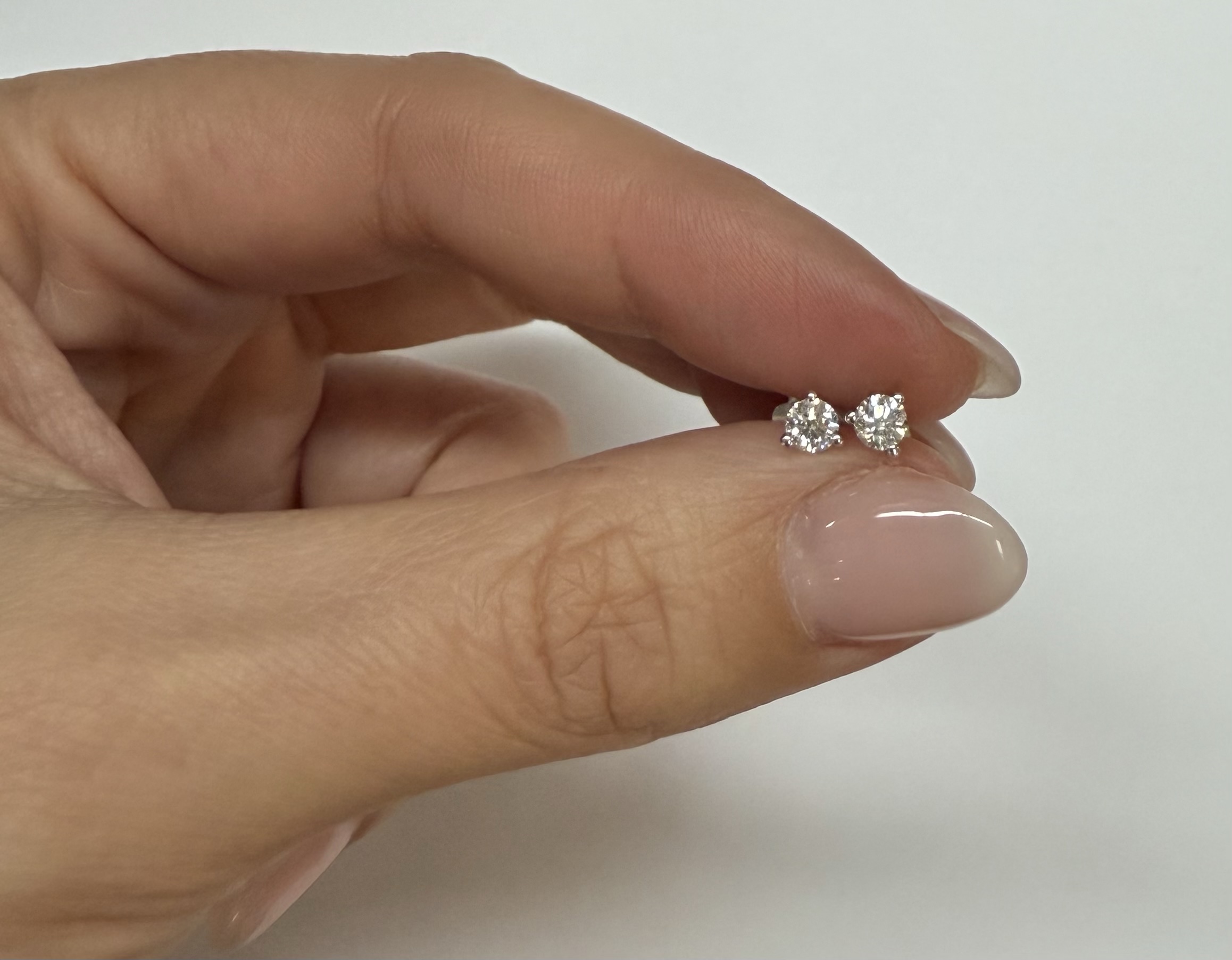 14k White Gold 3 Prong Genuine .36 Cttw Round Brilliant Cut Diamond Stud Earrings