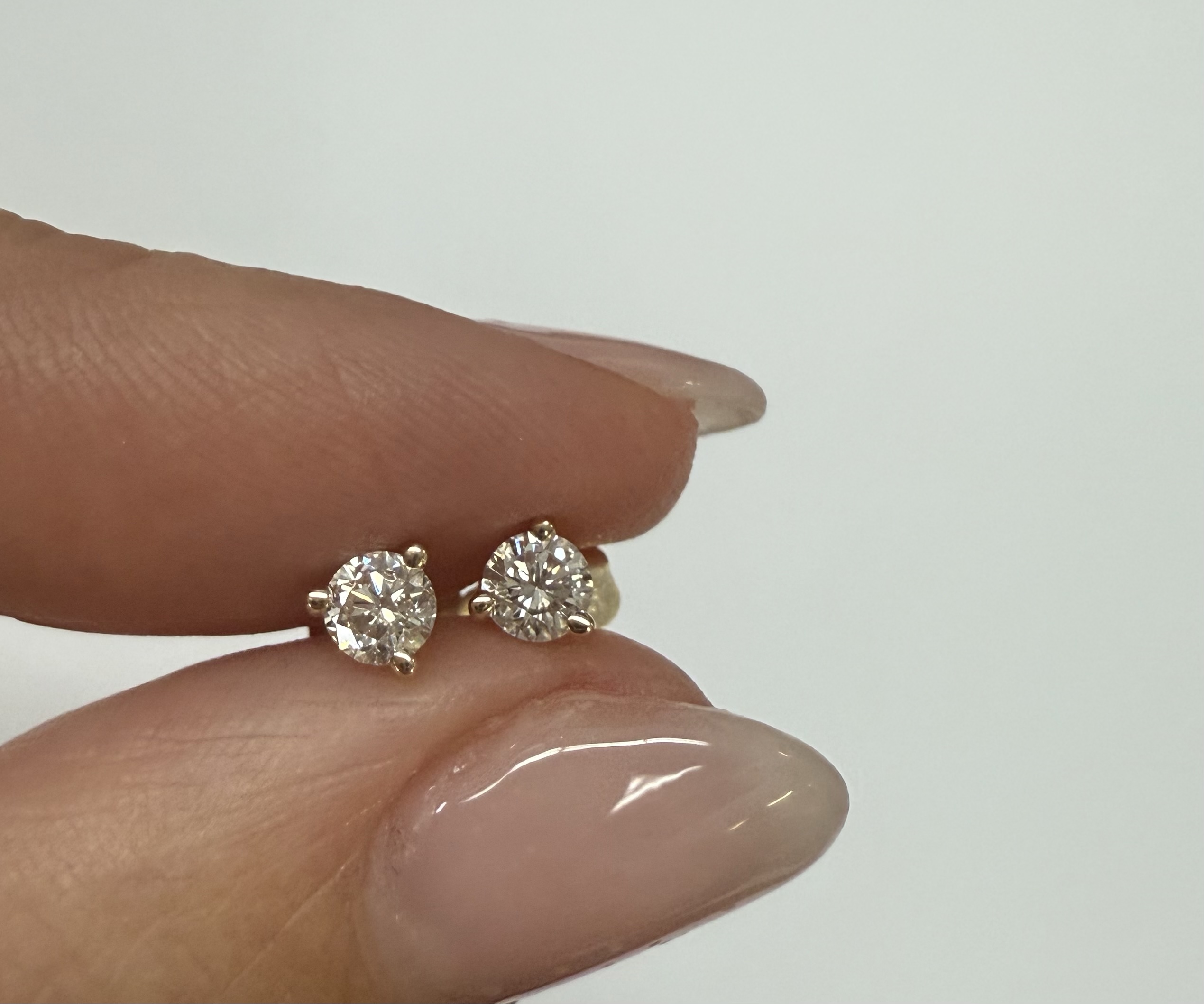 14k Yellow Gold 3 Prong Genuine .34 Cttw Round Brilliant Cut Diamond Stud Earrings - Image 5
