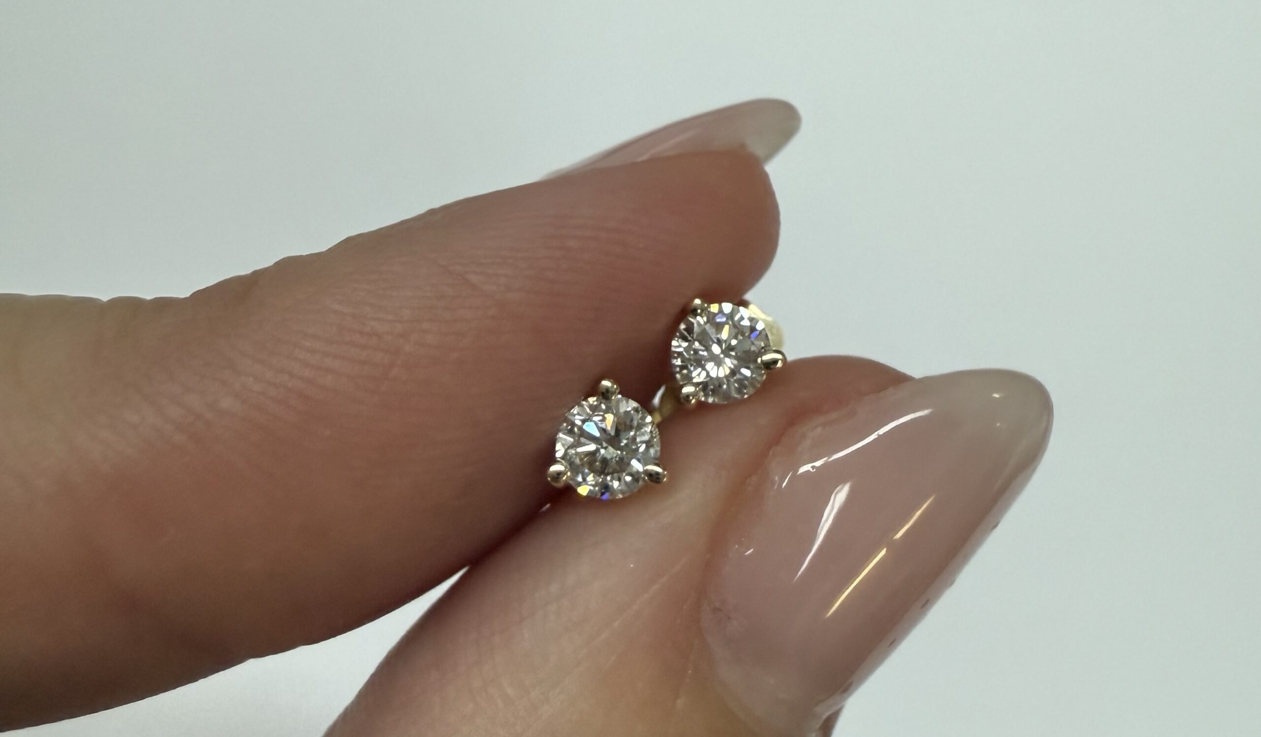 14k Yellow Gold 3 Prong Genuine .34 Cttw Round Brilliant Cut Diamond Stud Earrings - Image 6