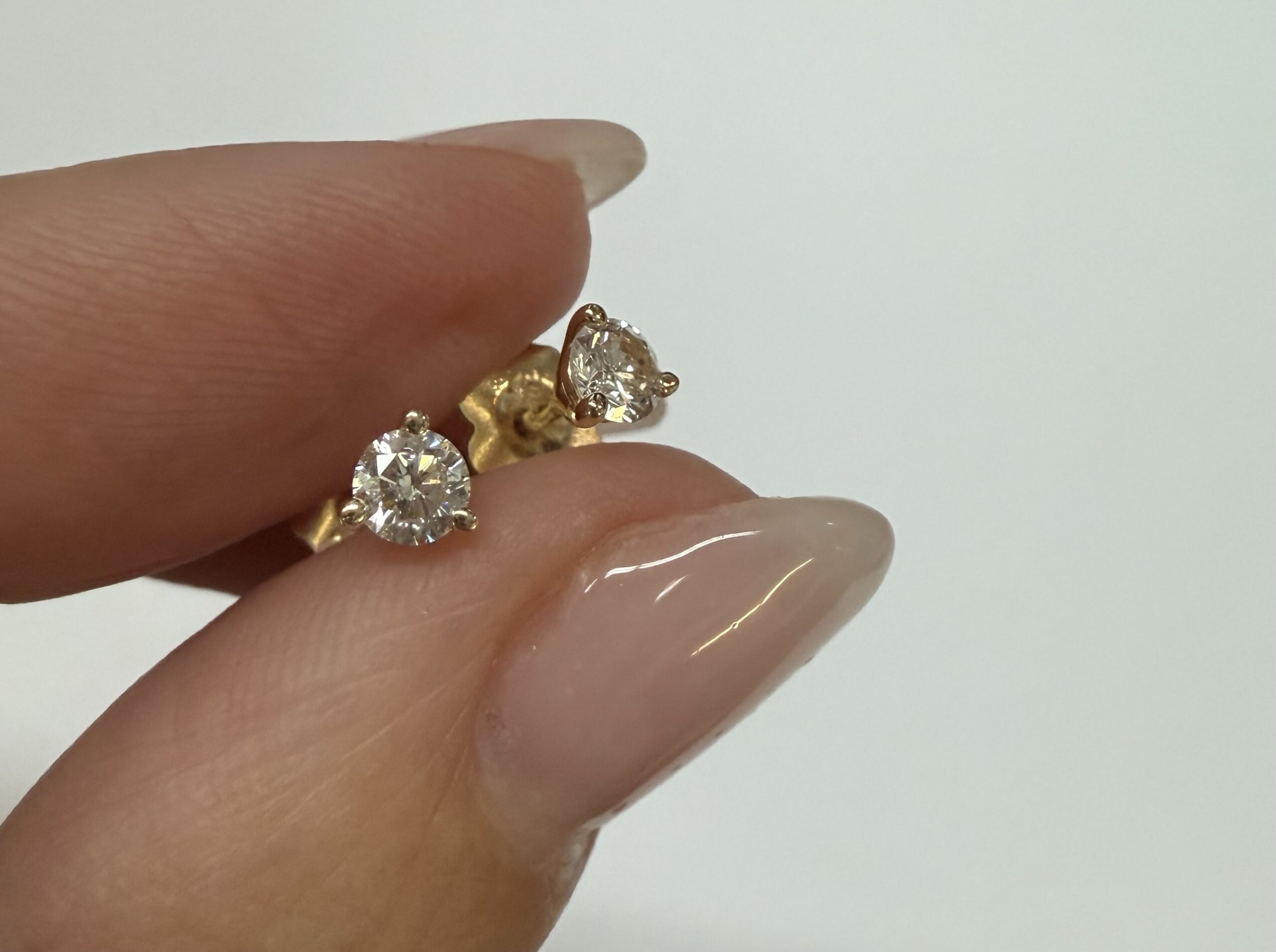 14k Yellow Gold 3 Prong Genuine .34 Cttw Round Brilliant Cut Diamond Stud Earrings - Image 7