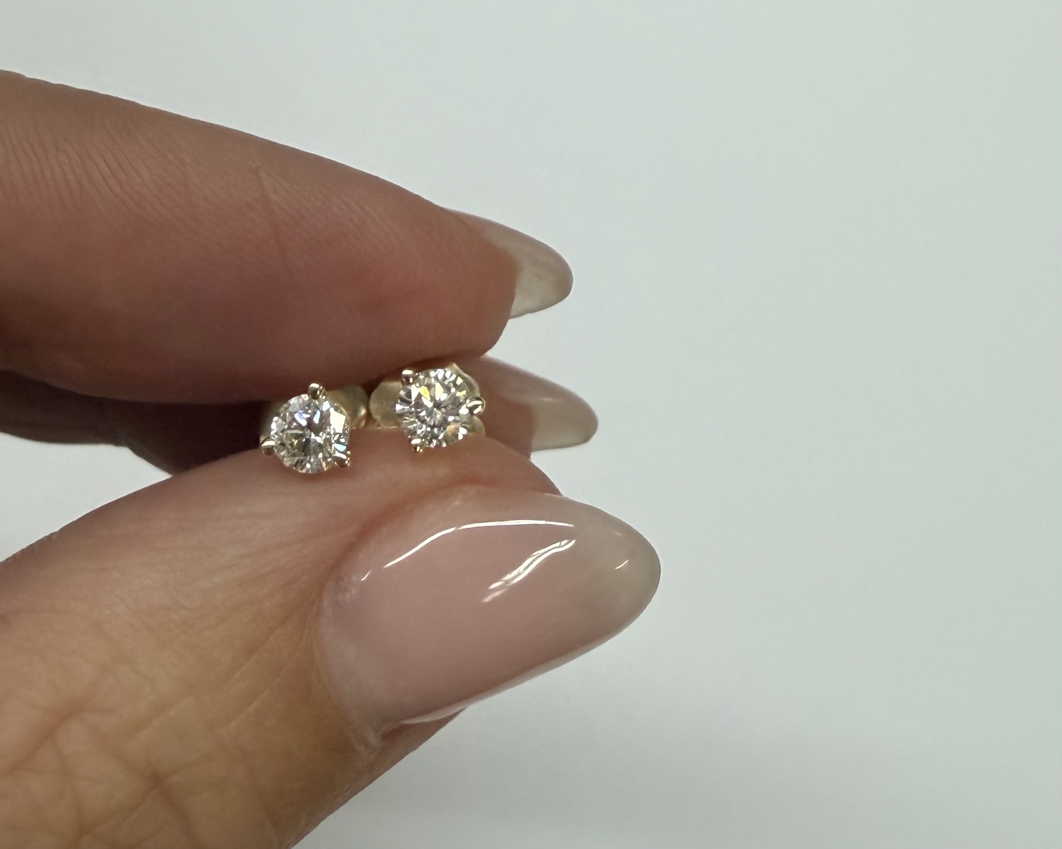 14k Yellow Gold 3 Prong Genuine .34 Cttw Round Brilliant Cut Diamond Stud Earrings - Image 13