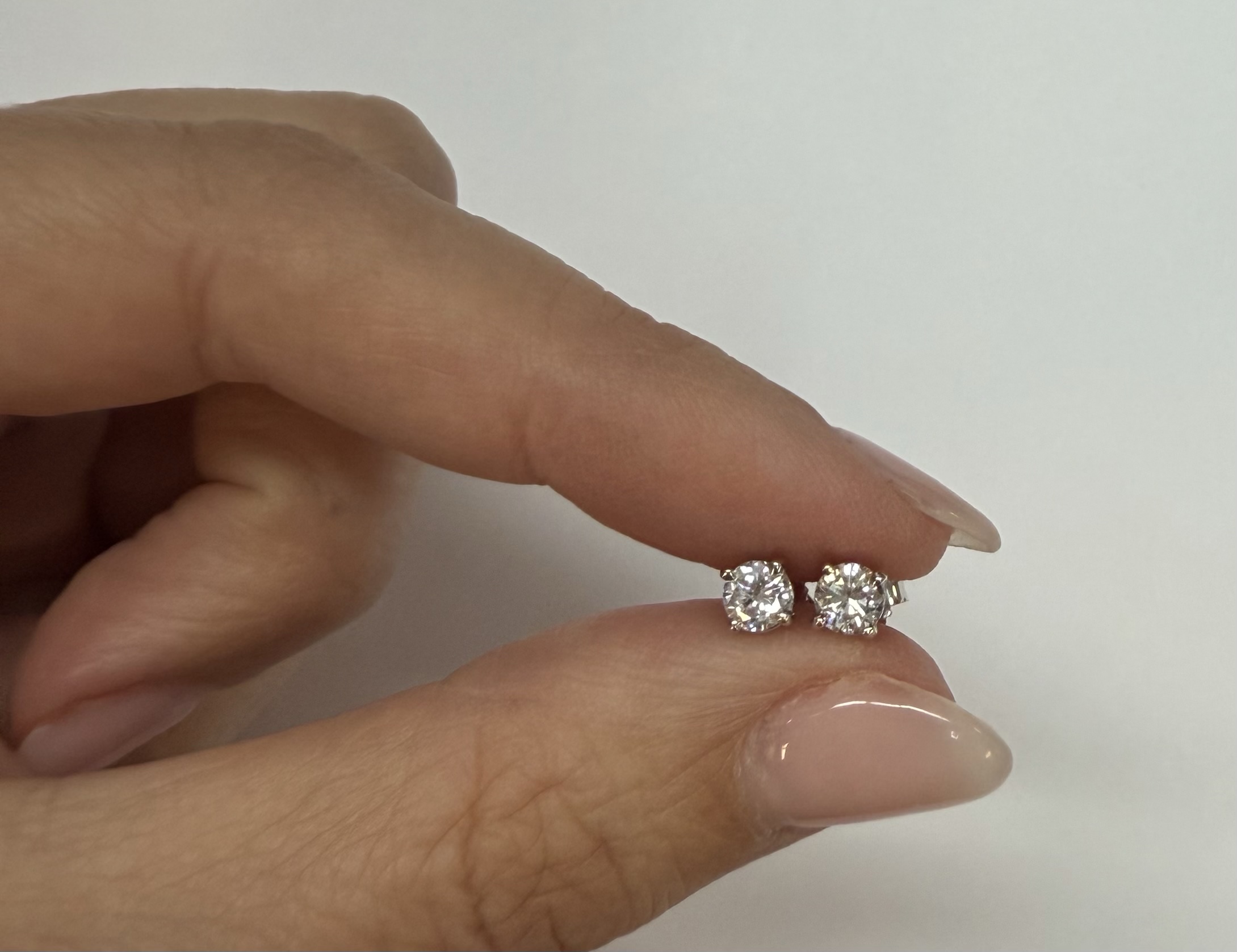 14k White Gold .46 Cttw Round Brilliant Cut Diamond Stud Earrings - Image 8