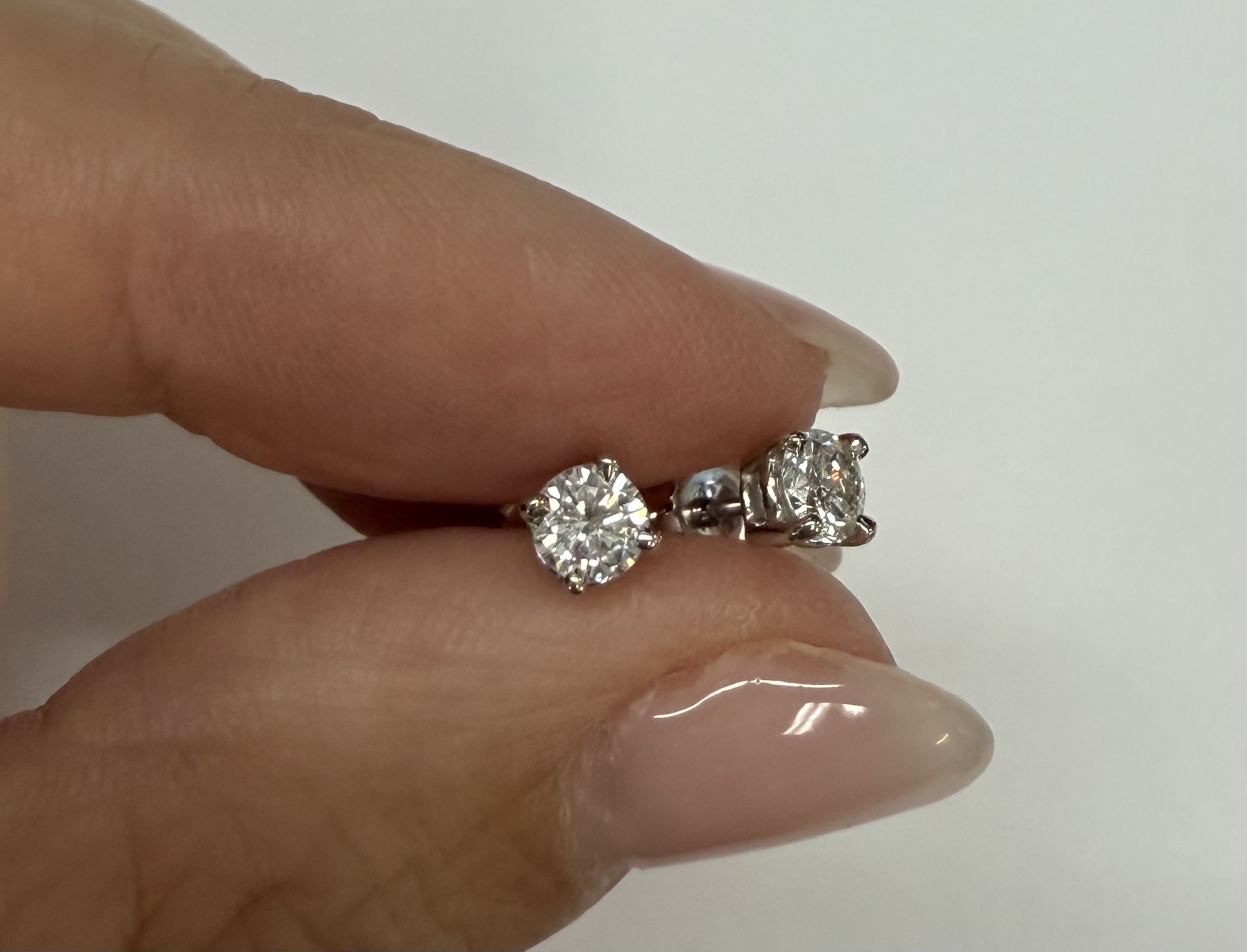 14k White Gold .46 Cttw Round Brilliant Cut Diamond Stud Earrings - Image 9