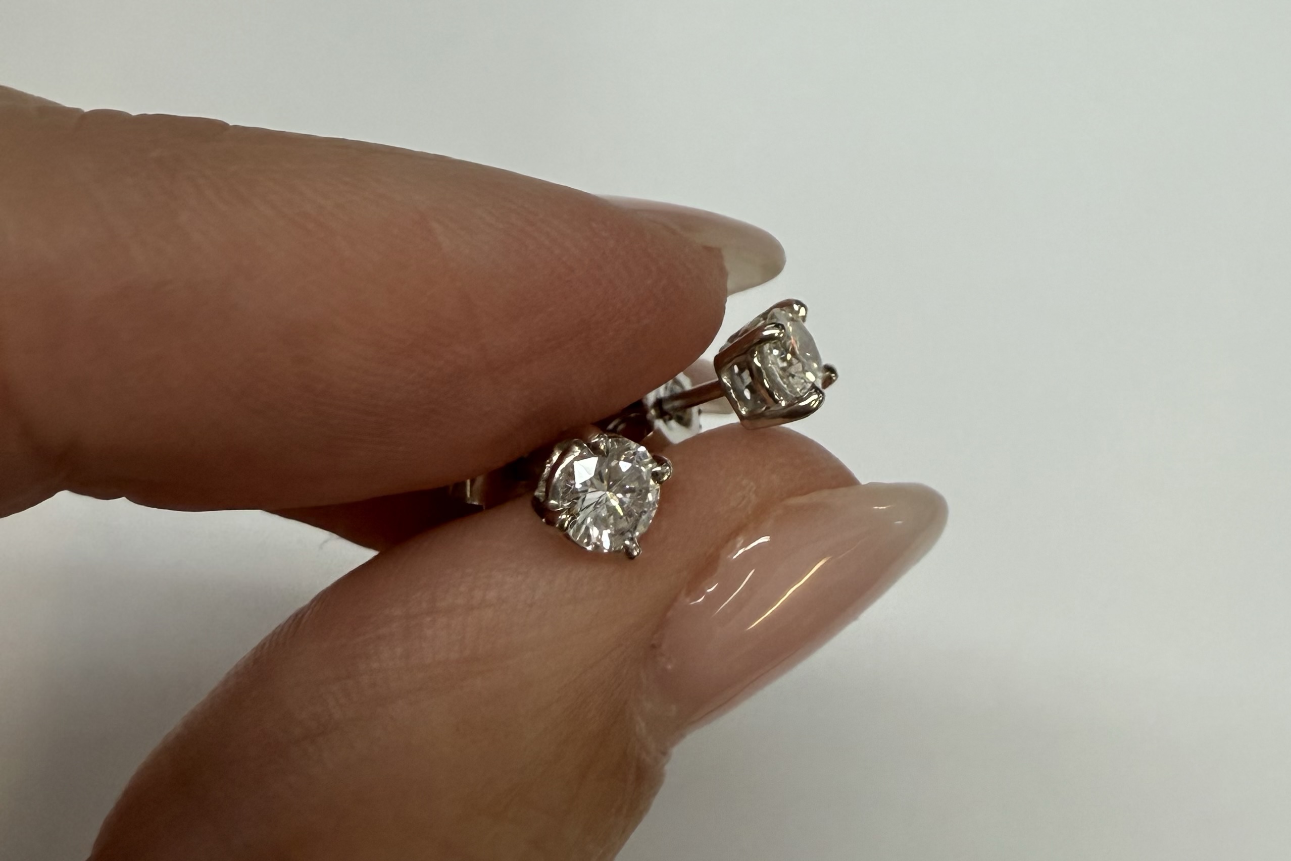 14k White Gold .46 Cttw Round Brilliant Cut Diamond Stud Earrings - Image 10