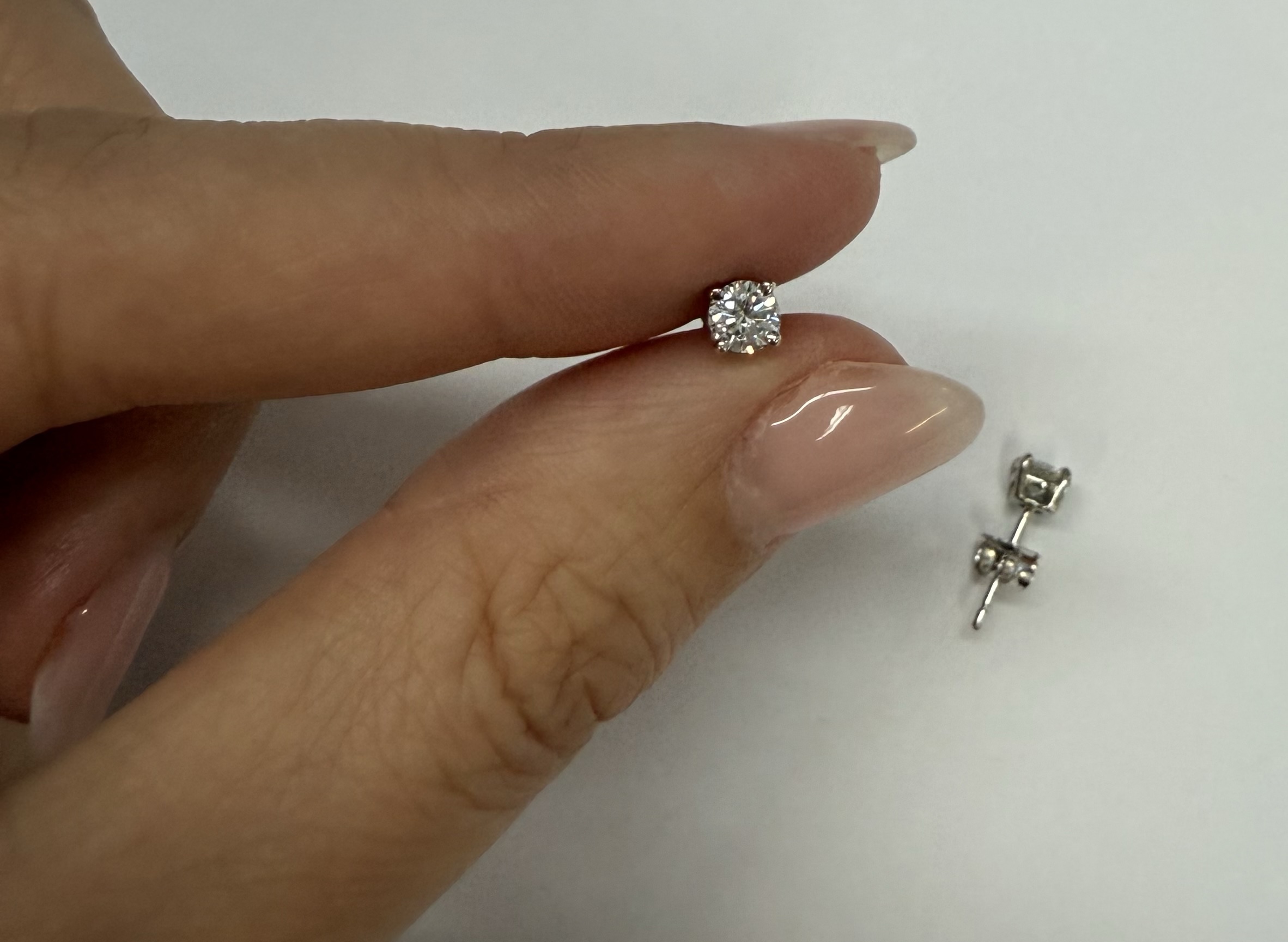 14k White Gold .46 Cttw Round Brilliant Cut Diamond Stud Earrings - Image 11