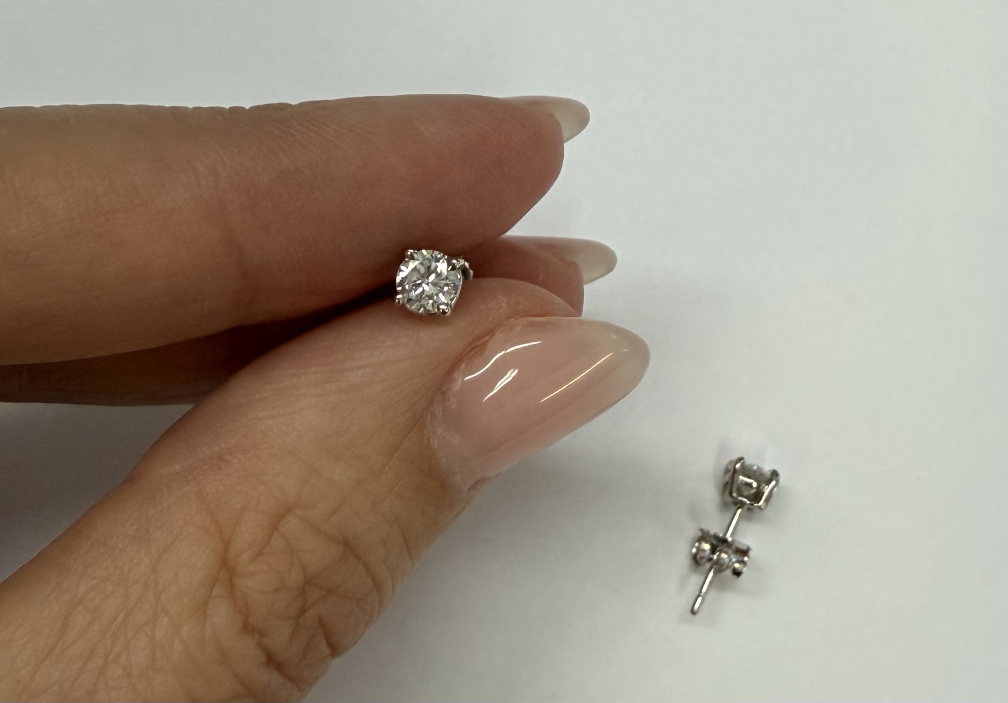 14k White Gold .46 Cttw Round Brilliant Cut Diamond Stud Earrings - Image 12