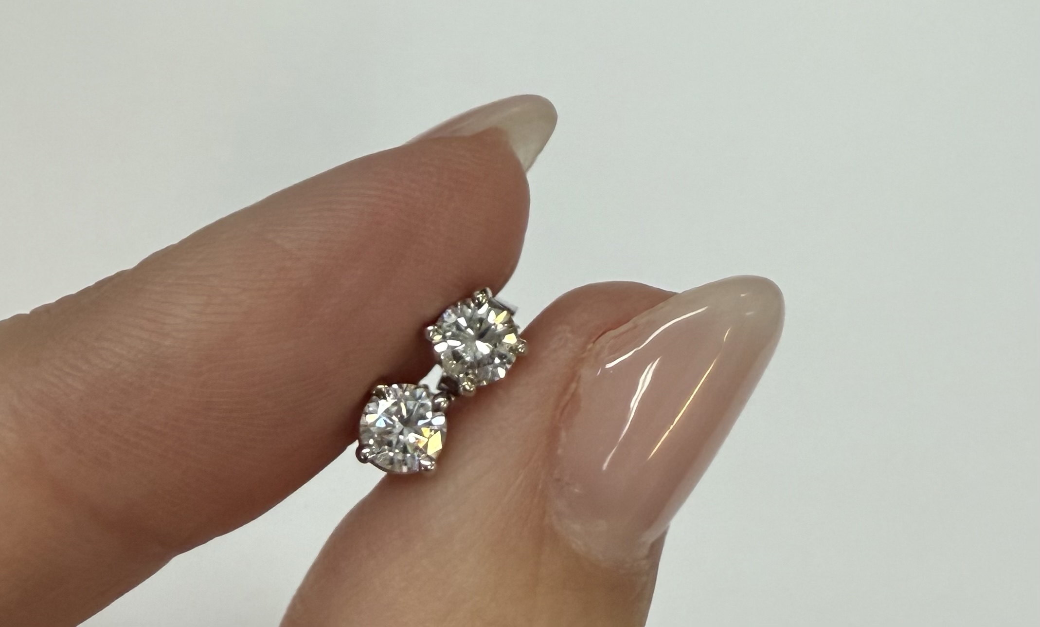 14k White Gold .46 Cttw Round Brilliant Cut Diamond Stud Earrings - Image 2