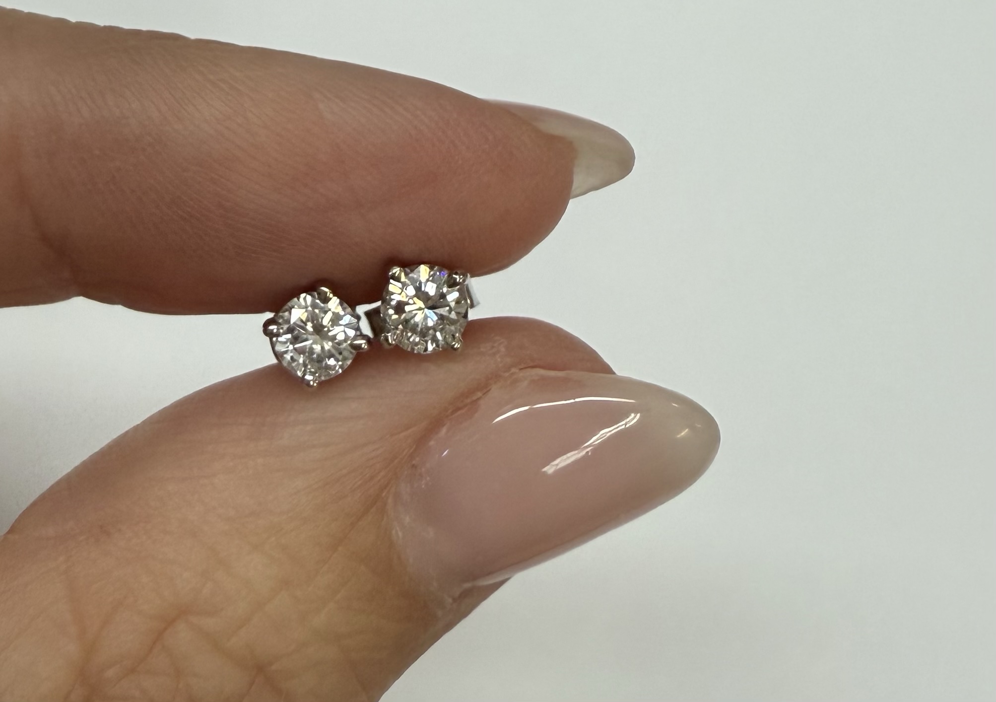 14k White Gold .46 Cttw Round Brilliant Cut Diamond Stud Earrings - Image 3