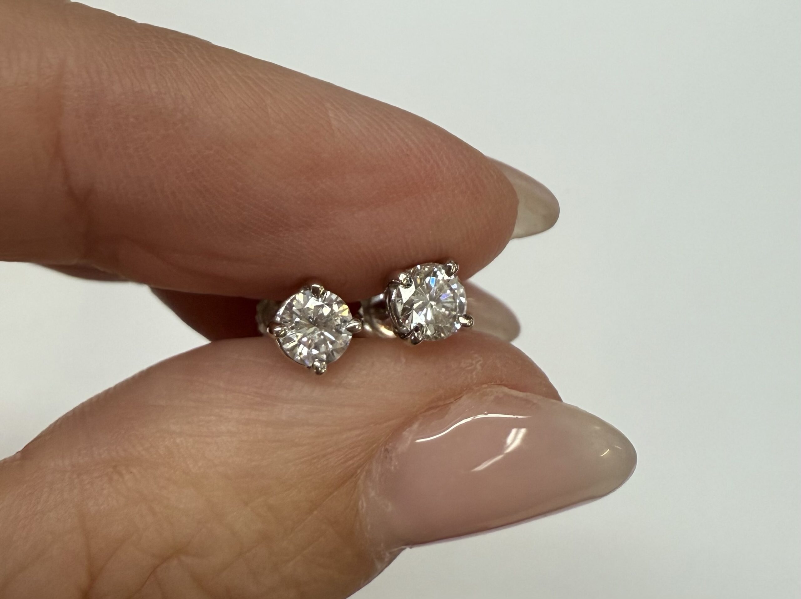 14k White Gold .46 Cttw Round Brilliant Cut Diamond Stud Earrings - Image 4