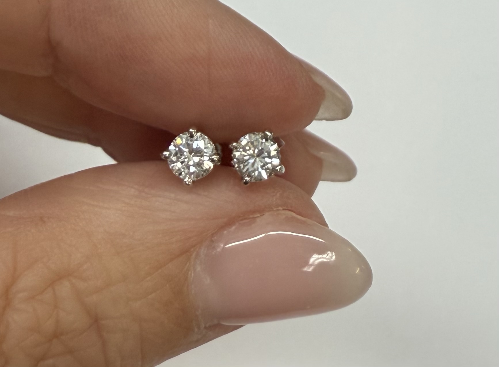 14k White Gold .46 Cttw Round Brilliant Cut Diamond Stud Earrings - Image 5