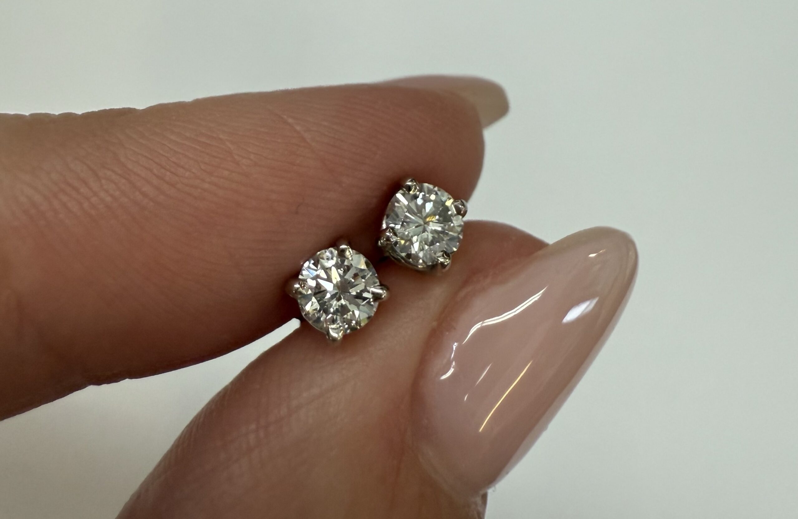 14k White Gold Genuine .47 Cttw Round Brilliant Cut Diamond Stud Earrings - Image 5