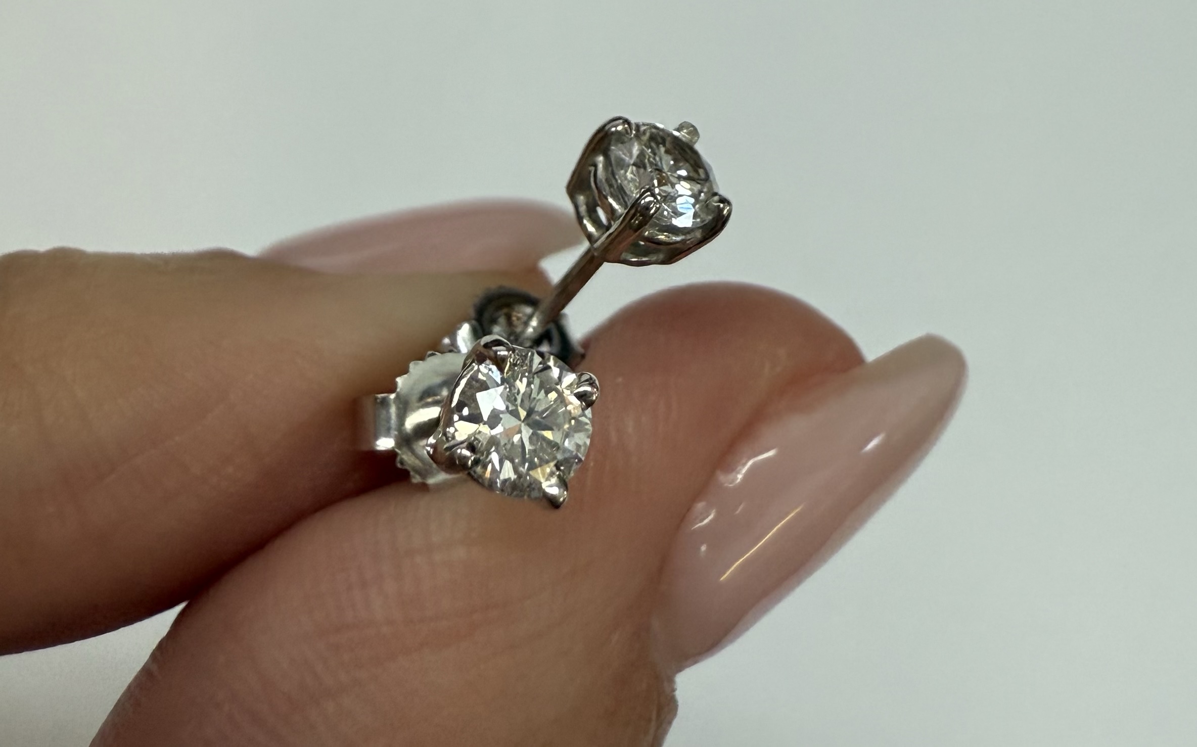 14k White Gold Genuine .47 Cttw Round Brilliant Cut Diamond Stud Earrings - Image 6