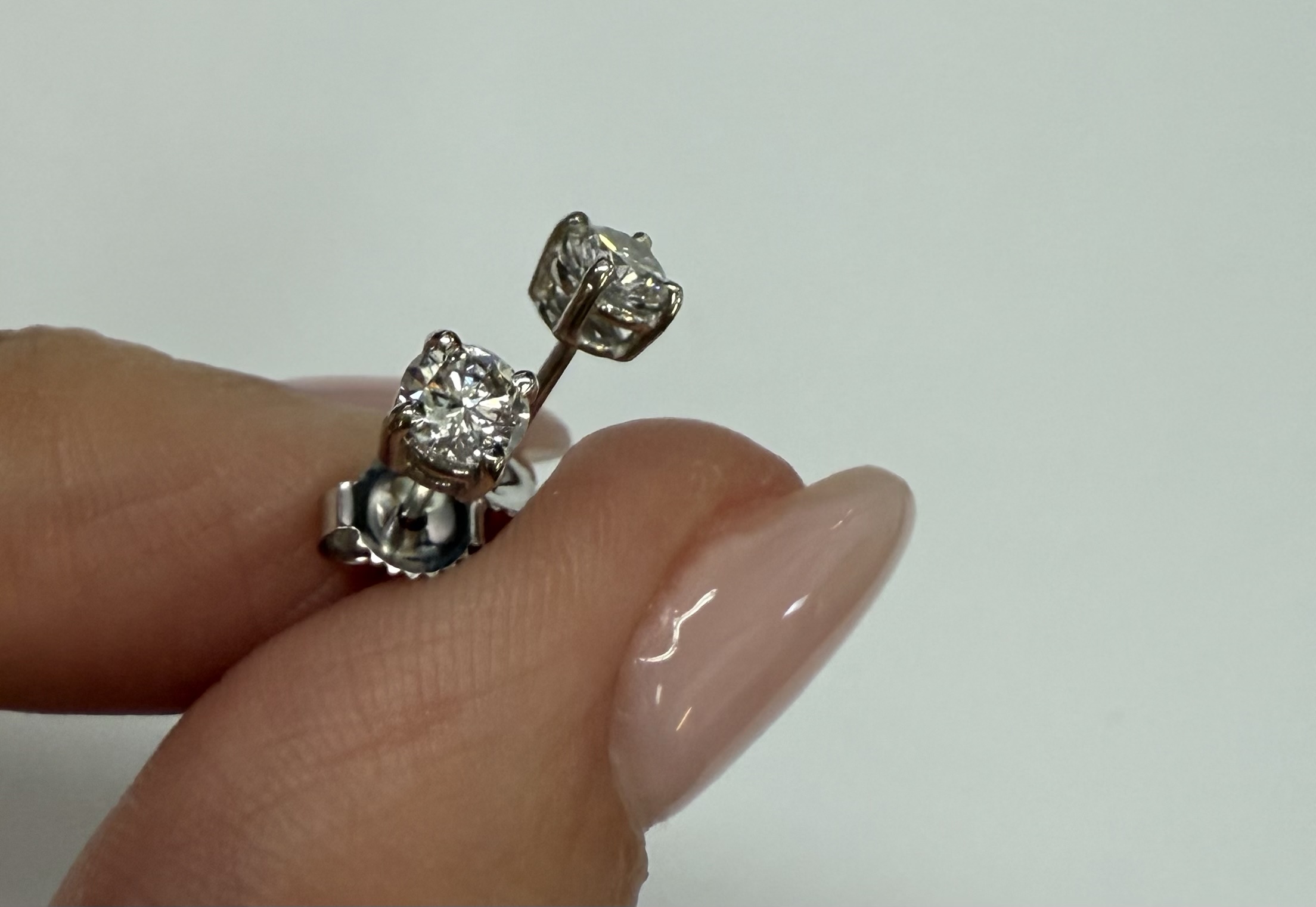 14k White Gold Genuine .47 Cttw Round Brilliant Cut Diamond Stud Earrings - Image 7