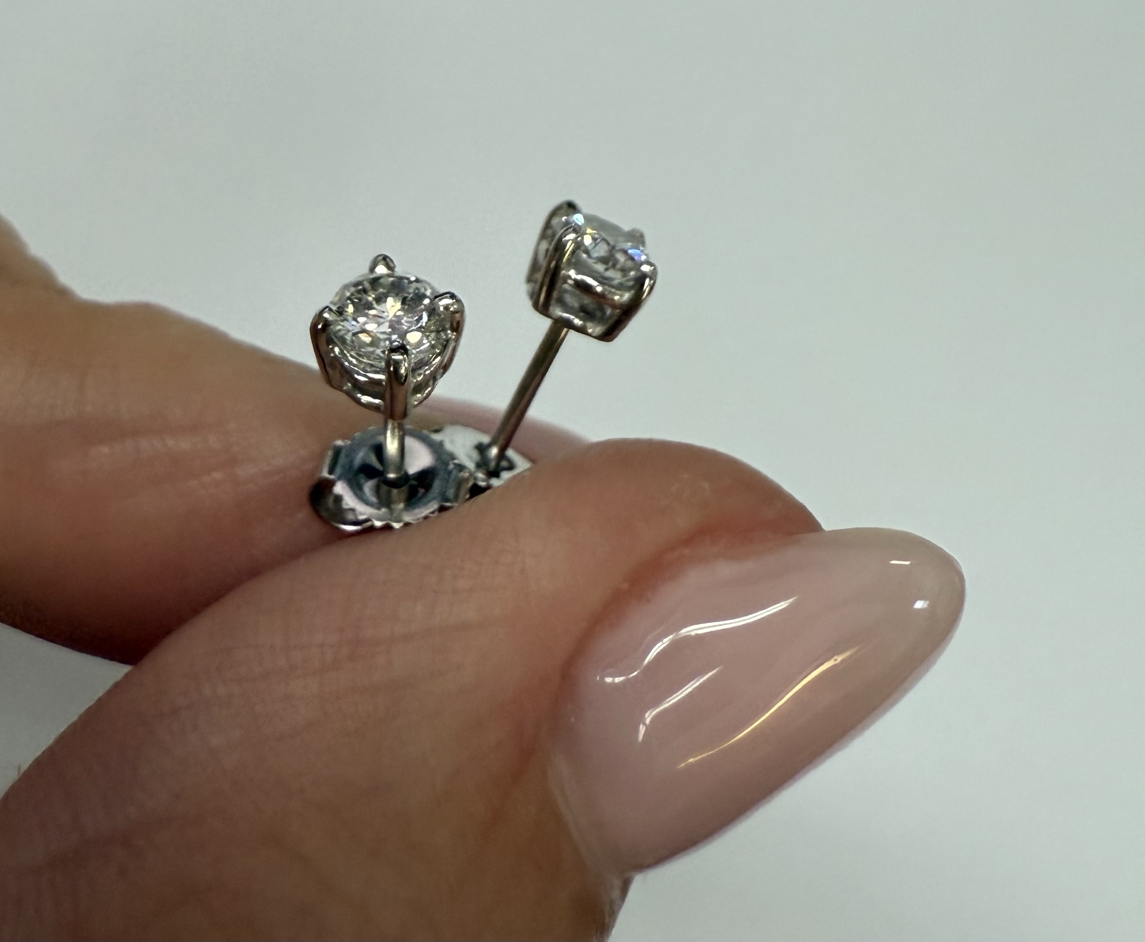 14k White Gold Genuine .47 Cttw Round Brilliant Cut Diamond Stud Earrings - Image 8