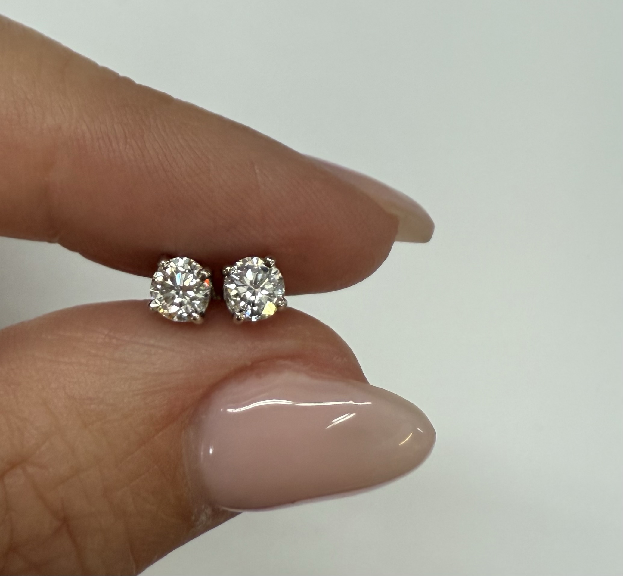 14k White Gold Genuine .47 Cttw Round Brilliant Cut Diamond Stud Earrings - Image 10