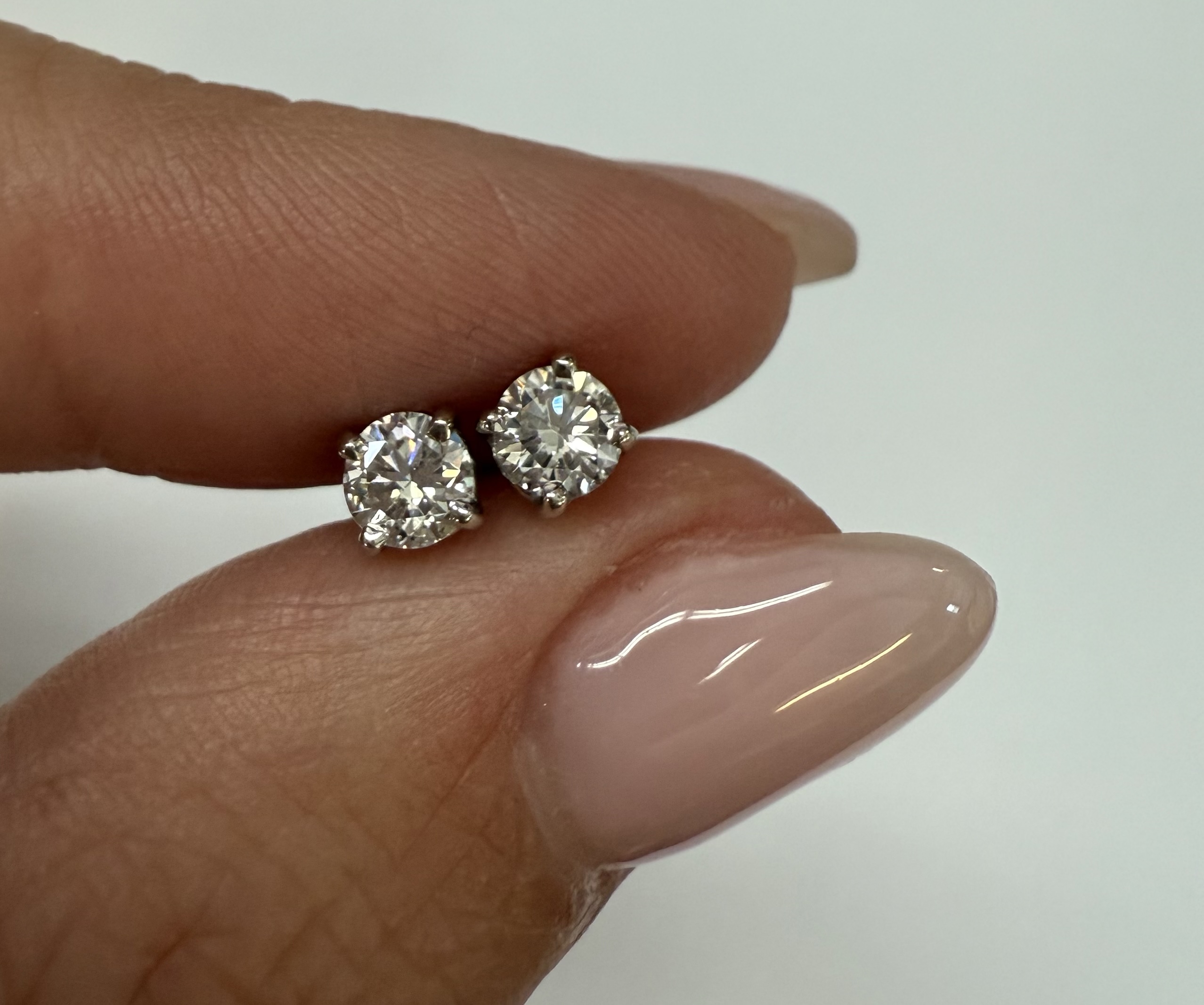14k White Gold Genuine .47 Cttw Round Brilliant Cut Diamond Stud Earrings - Image 11