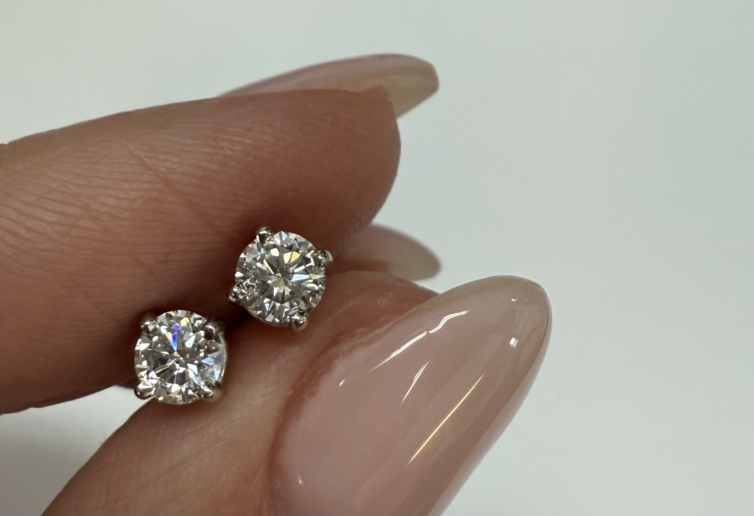 14k White Gold Genuine .47 Cttw Round Brilliant Cut Diamond Stud Earrings - Image 14