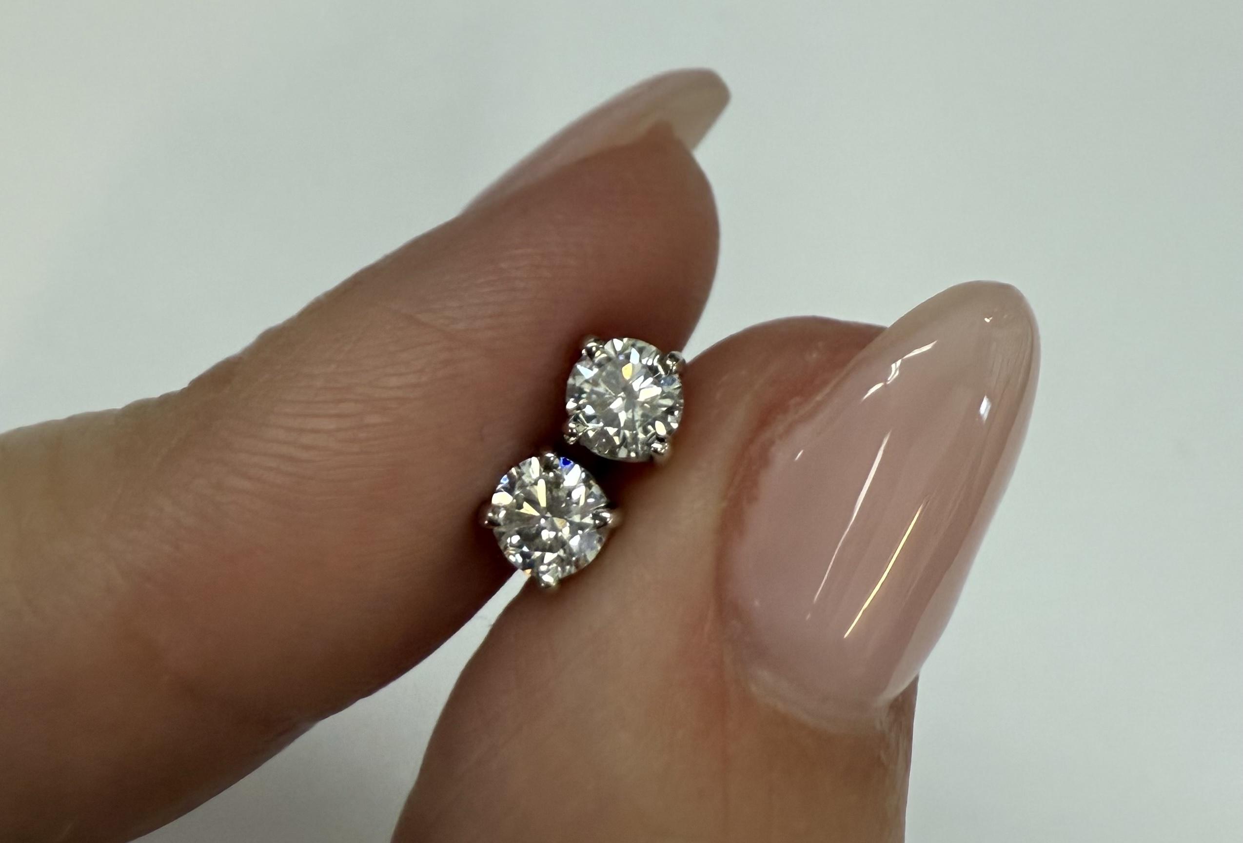 14k White Gold Genuine .47 Cttw Round Brilliant Cut Diamond Stud Earrings - Image 15