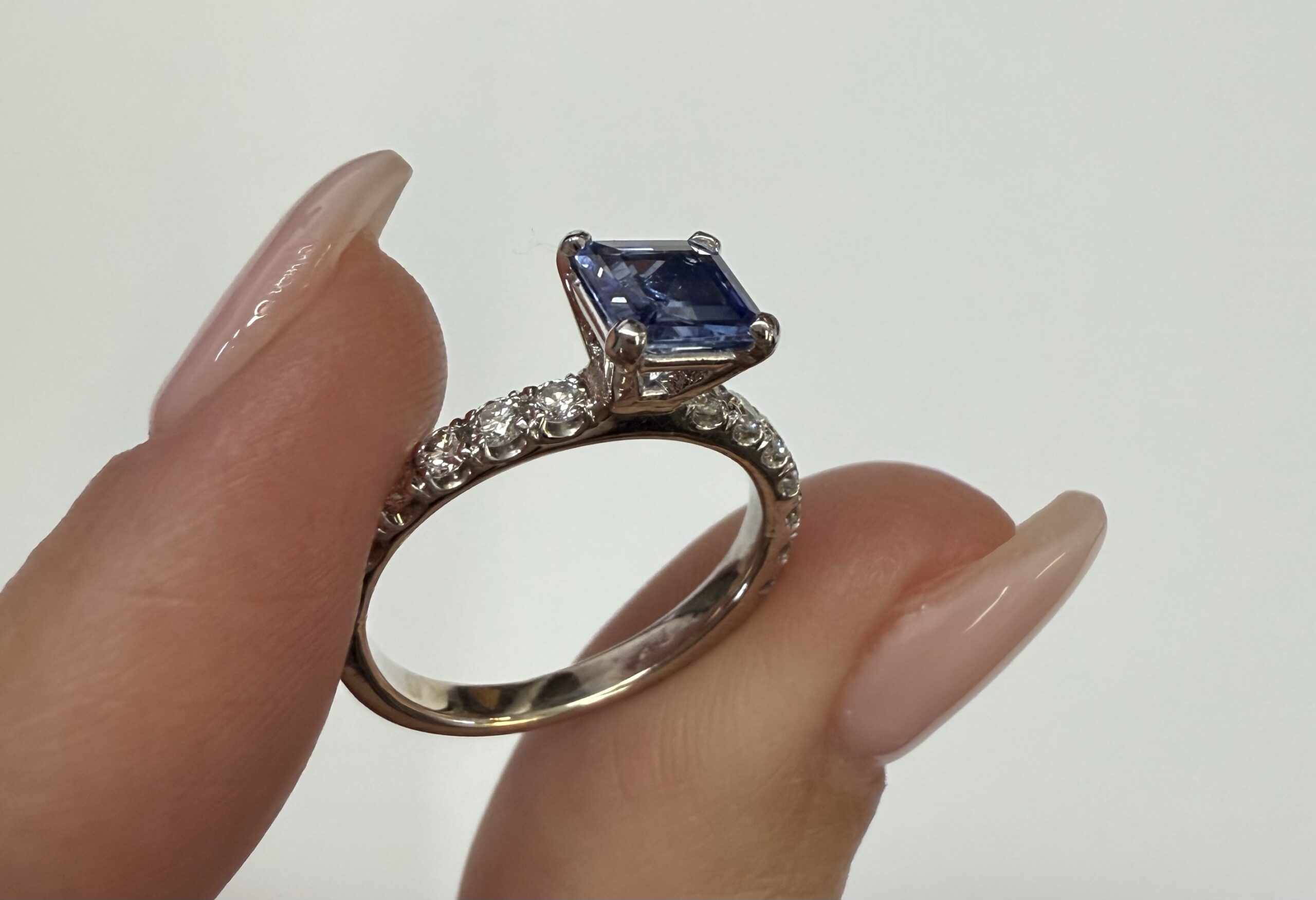 14k White Gold Genuine .83 Cttw Ceylon Sapphire & Diamond Ring - Image 6
